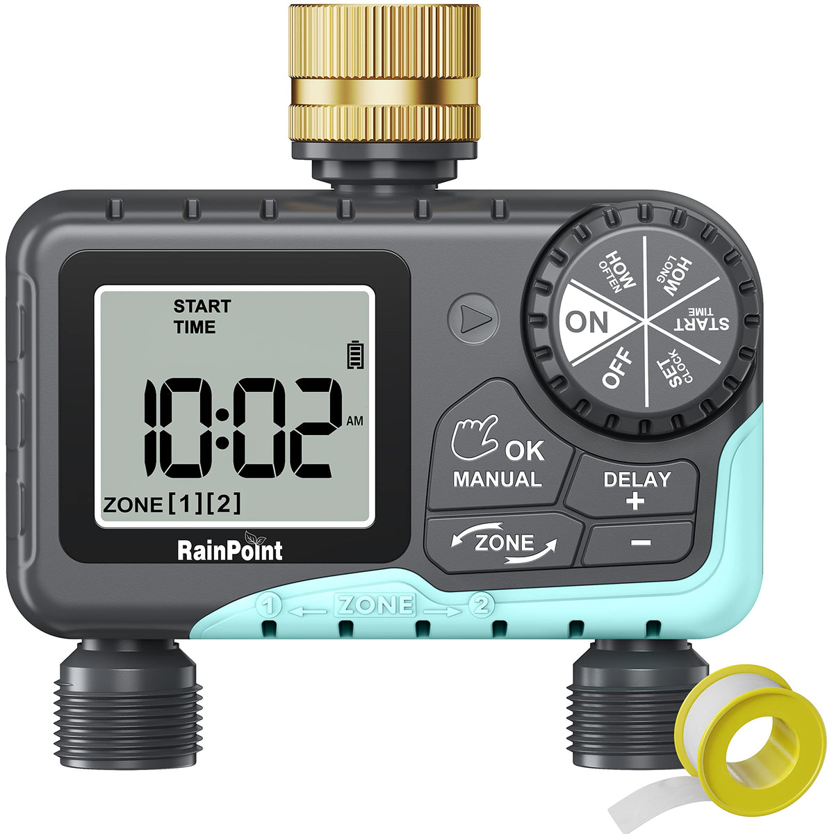 Rainpoint Sprinkler Timer 2 Outlet, Water Timer For Garden Hose, Drip Irrigation Timer For Yard Outdoor Watering, Rain Delay/Man