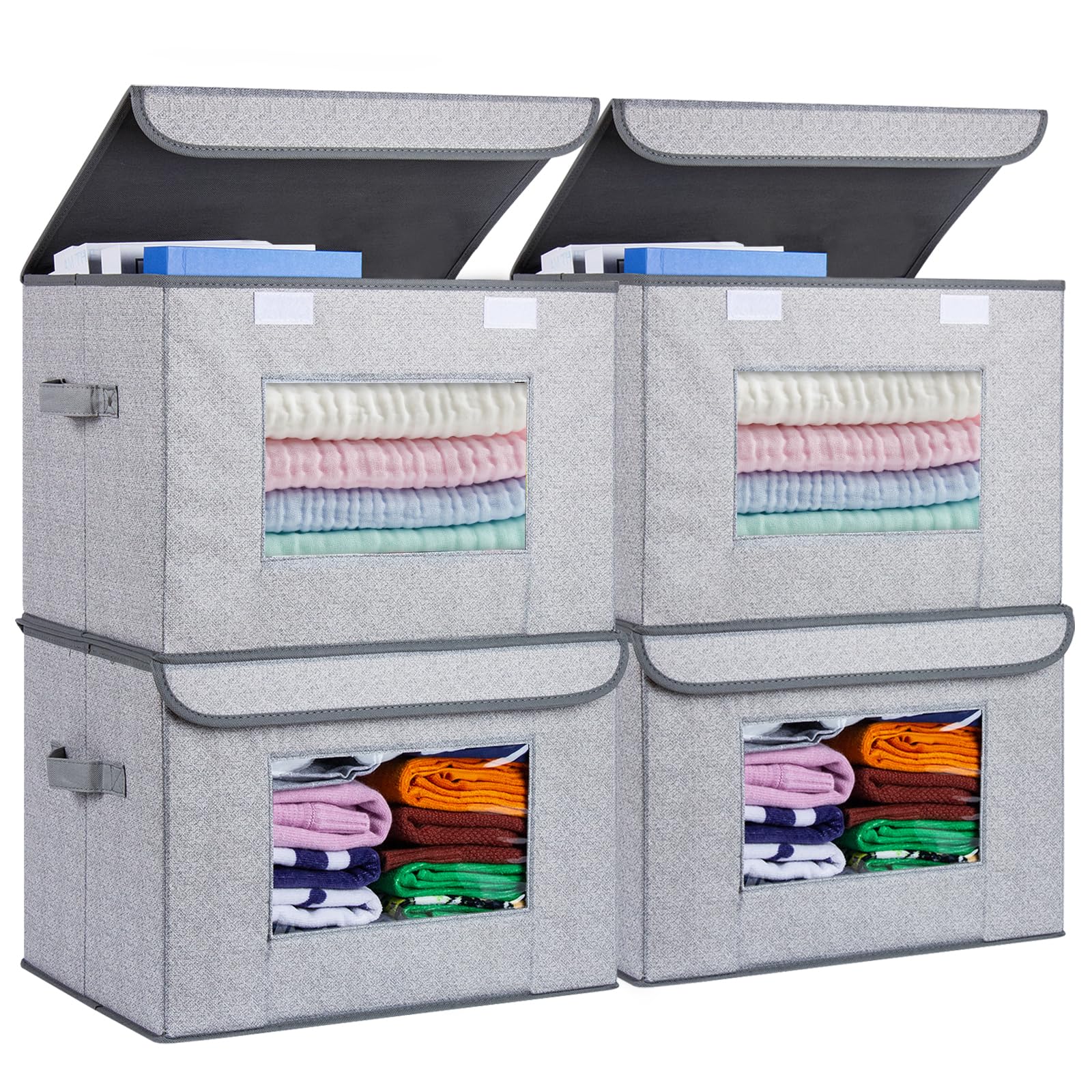 Univivi Fabric Foldable Storage Boxes [4-Pack] Large Collapsible Stackable Storage Bins with Lids, Closet Organizers and Storage