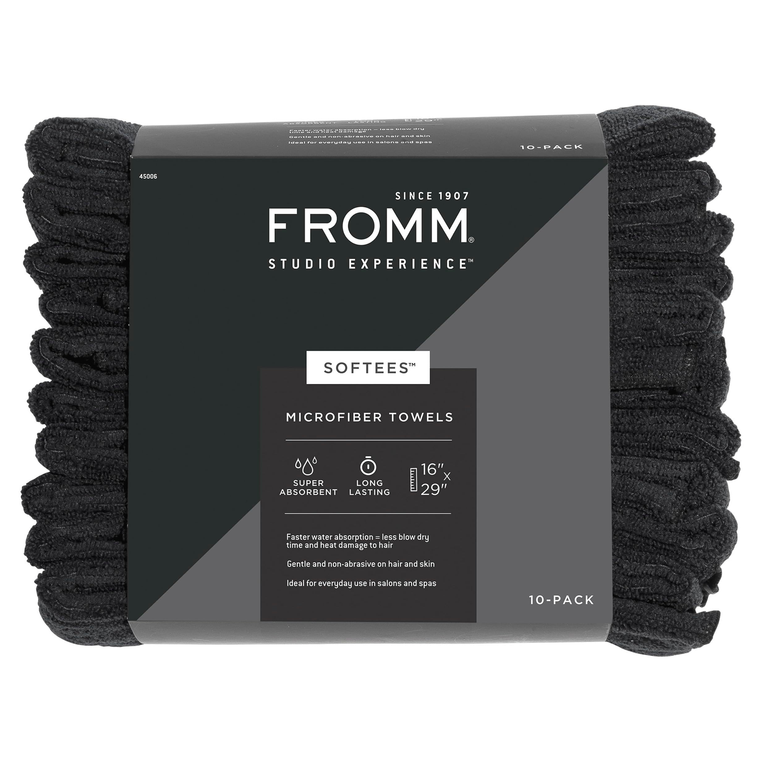 Fromm Softees Microfiber Salon Hair Towels for Hairstylists, Barbers, Spa, Gym in Black, 16' by 29', 10 count Perfect Hair Car