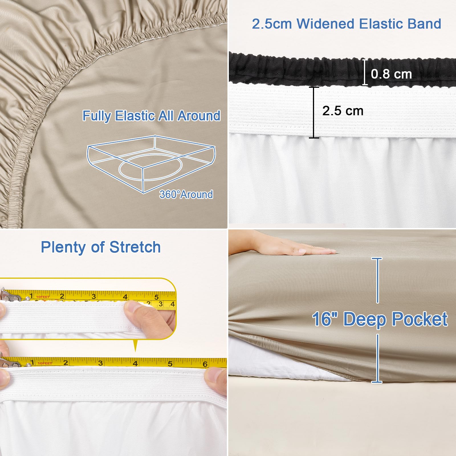 Phf 100% Rayon Derived From Bamboo Cooling Fitted Sheet Twin Size For Hot Sleeper,16'' Deep Pocket,2.5Cm Wider Strong Elastic Ba