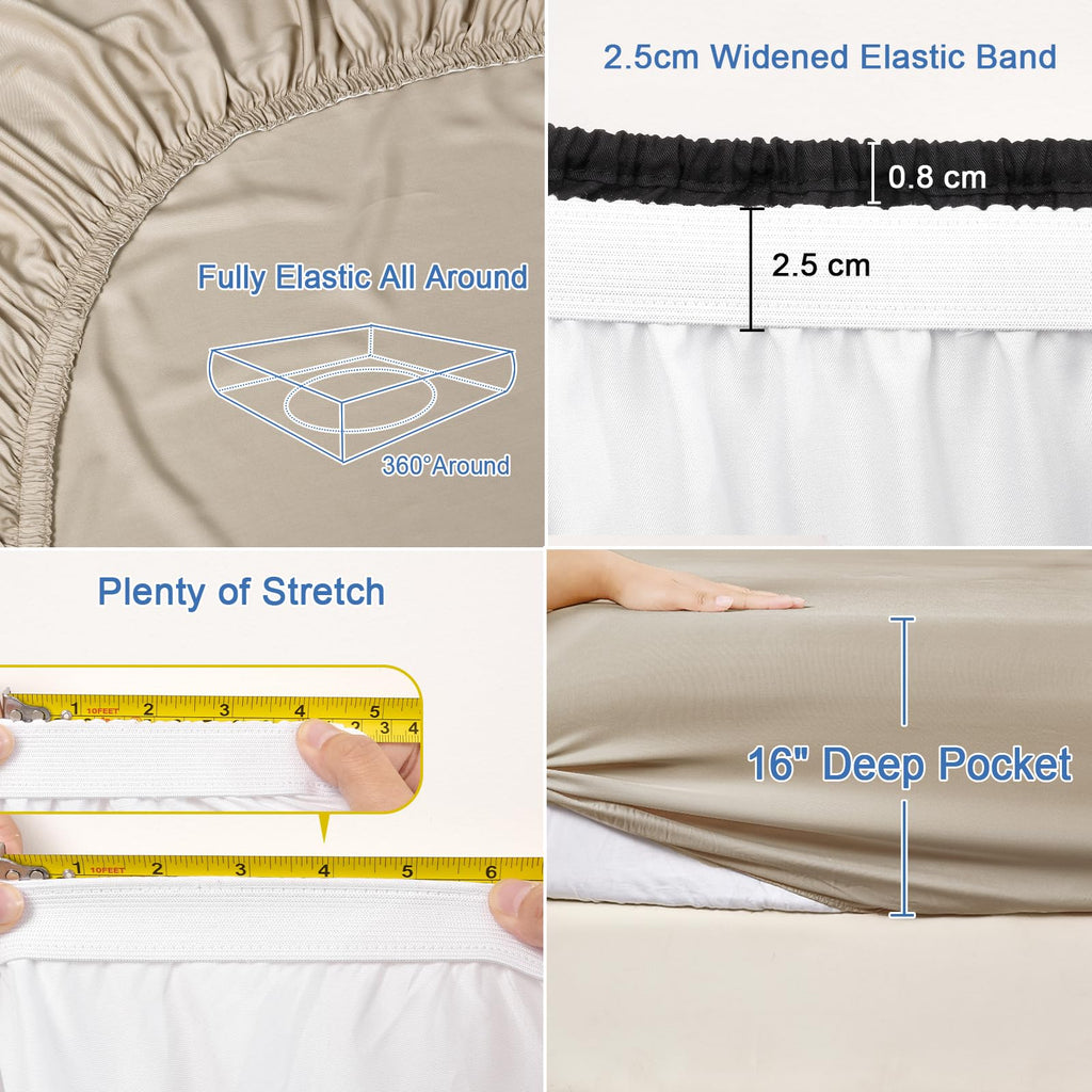 Phf 100% Rayon Derived From Bamboo Cooling Fitted Sheet Twin Size For Hot Sleeper,16'' Deep Pocket,2.5Cm Wider Strong Elastic Ba