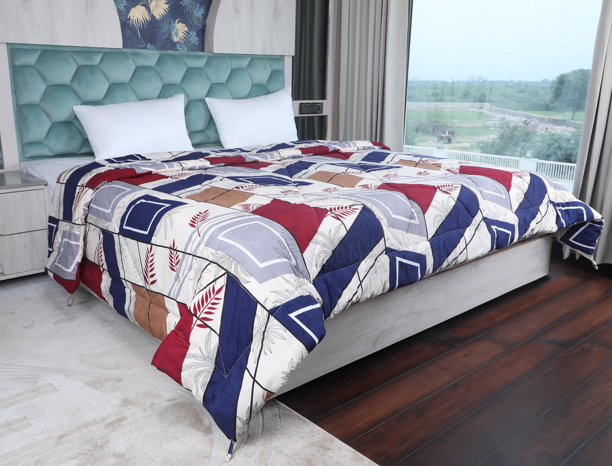 AVI 200 GSM Microfiber Winter Comforters for Double Bed | 180 TC Poly Cotton Printed AC Comforter Blanket Quilt | Size 228cm x 2