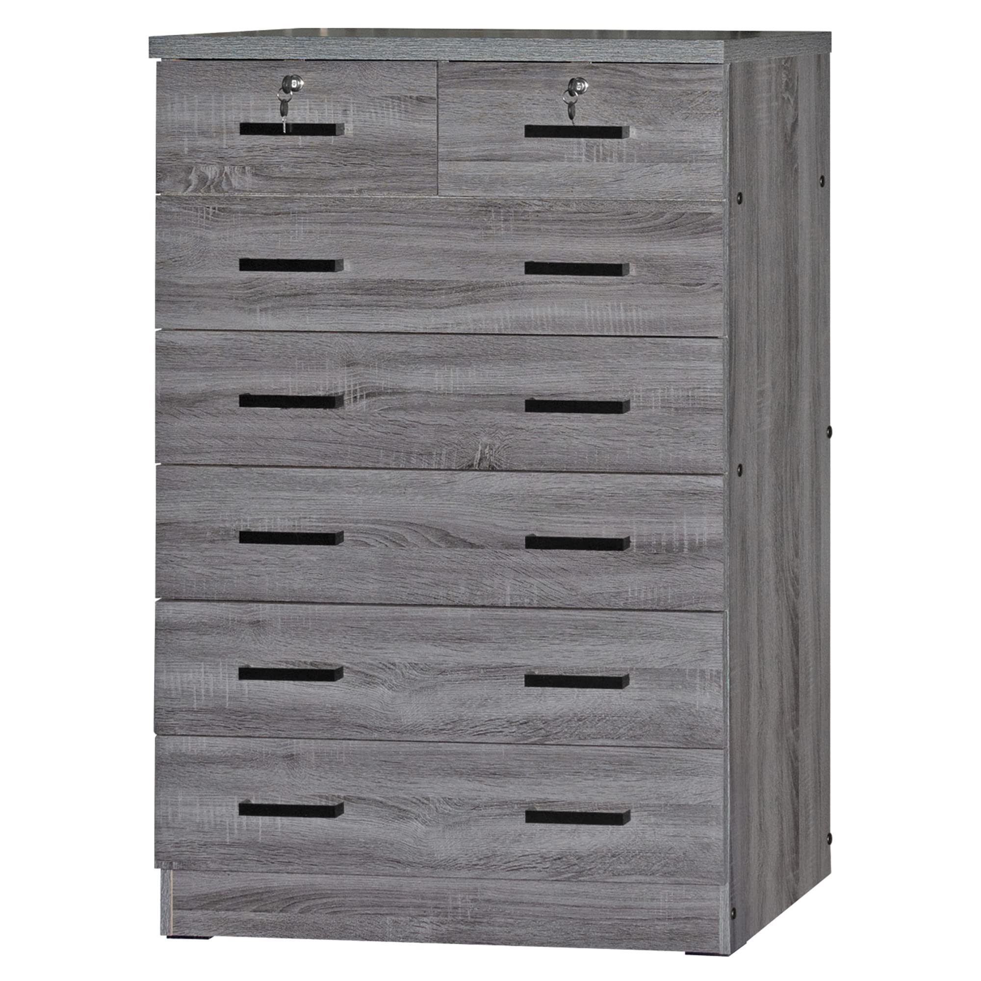 Better Home Products Cindy 7 Drawer Chest Wooden Dresser With Lock In Gray