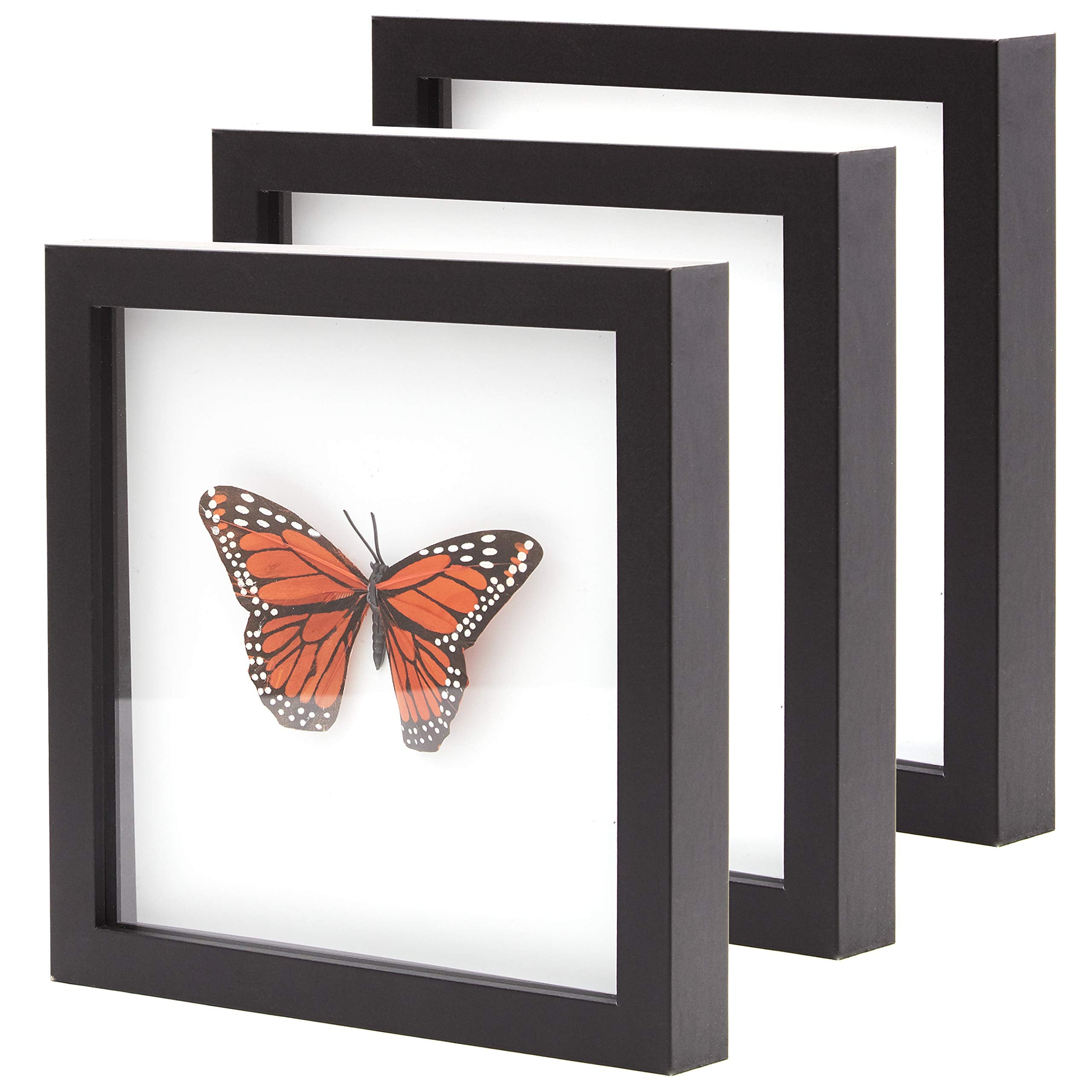 Super-Sturdy, Real Wood 8x8 Shadow Box Frame 3pk. Hardwood Display with Real Glass. Best Shadowbox to Showcase Photos, Tickets, 