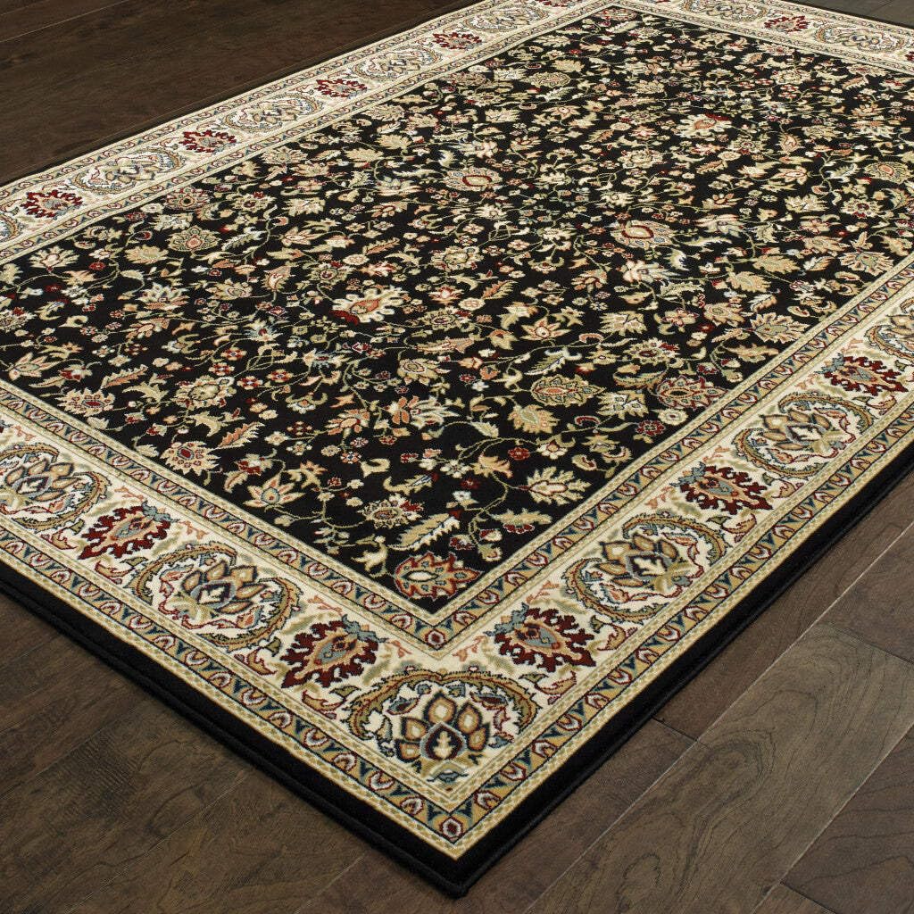 HomeRoots 509105 10 x 13 ft. Black & Ivory Oriental Power Loom Stain Resistant Rectangle Area Rug