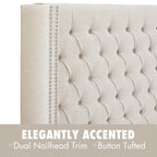 Madison Park Amelia Upholstered Headboard | Nail Head Trim Wingback Button Tufted | Queen, Cream