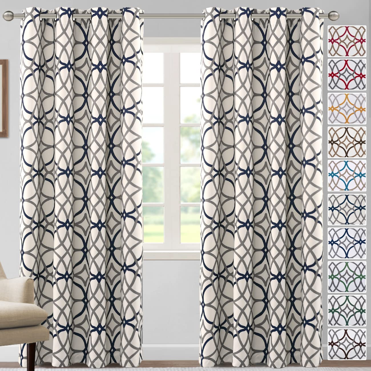H.Versailtex Blackout Curtains Printed Design 84 Inch Length 2 Panels Set Thermal Insulated Curtains For Bedroom Living Room Geo