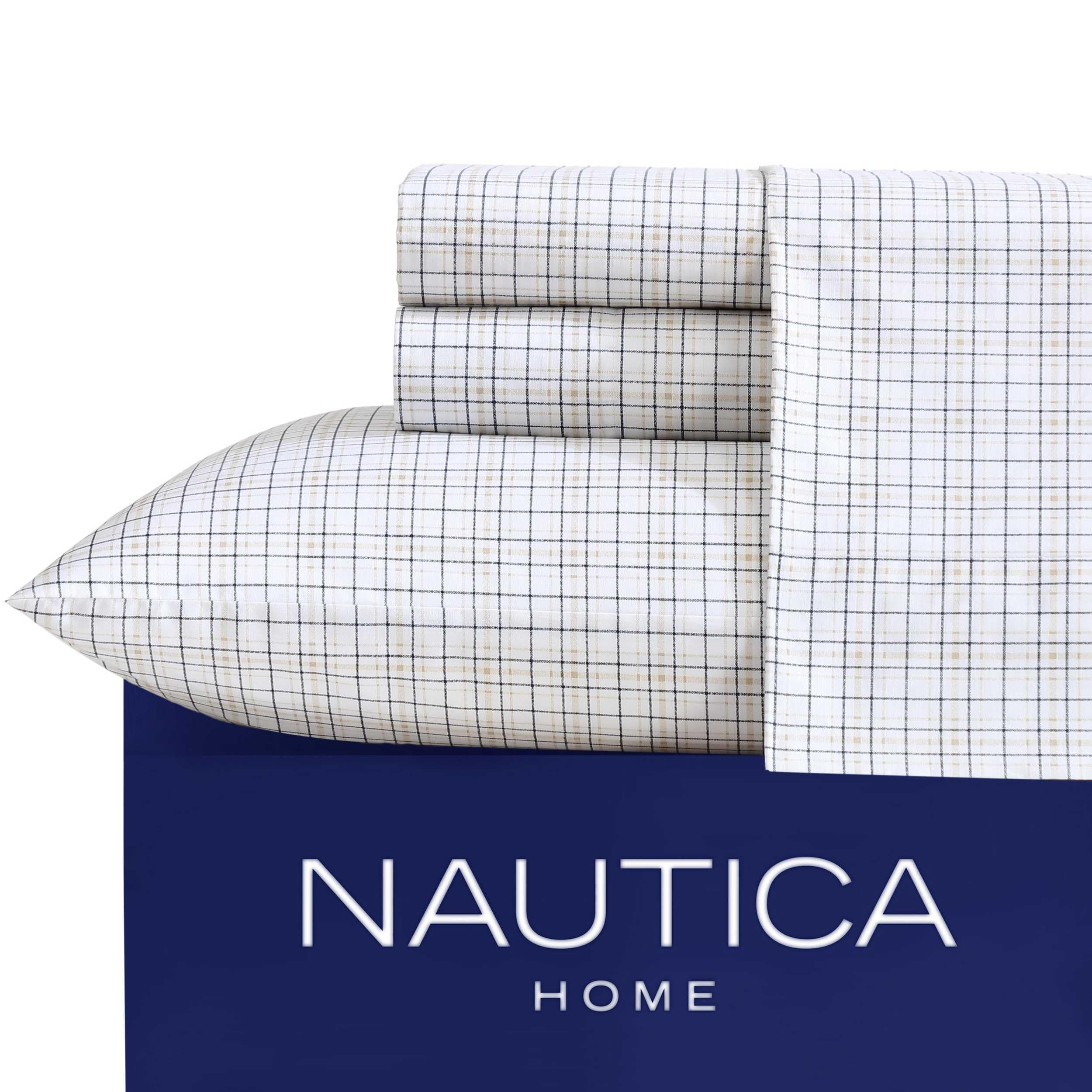 Nautica - Queen Sheets, Premium Cotton Percale Bedding Set, Plaid Bedding Set, Oeko-Tex Certified (Malor Plaid Blue, Queen)