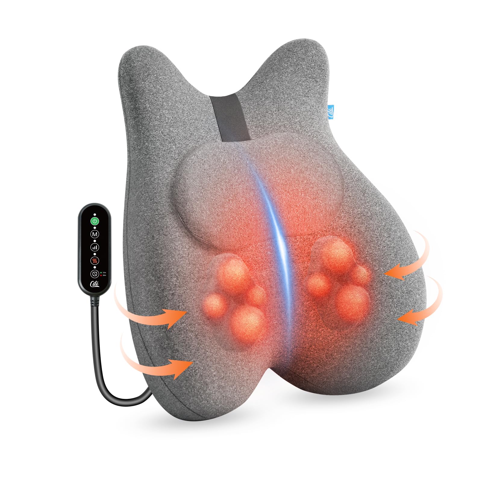 Cili Heated Lumbar Support Pillow For Office Chair, Memory Foam Lumbar Pillow With 4 Shiatsu Massage Heads, Graphene Heating Bac