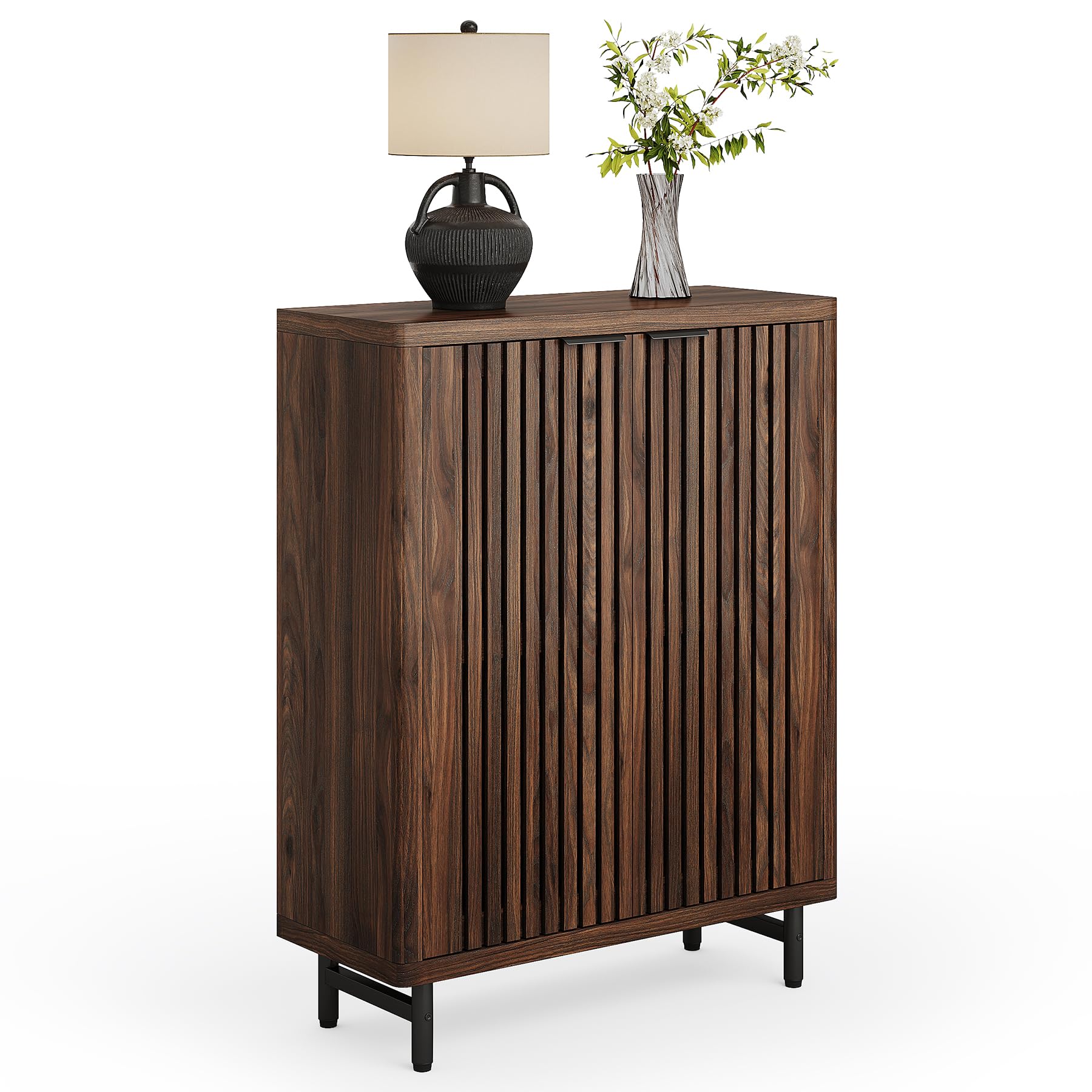 LITTLE TREE 6-Tier Shoe Cabinet with Doors for Up to 24 Pairs, Large Wooden Shoe Storage Cabinet with Adjustable Shelves, Retro 