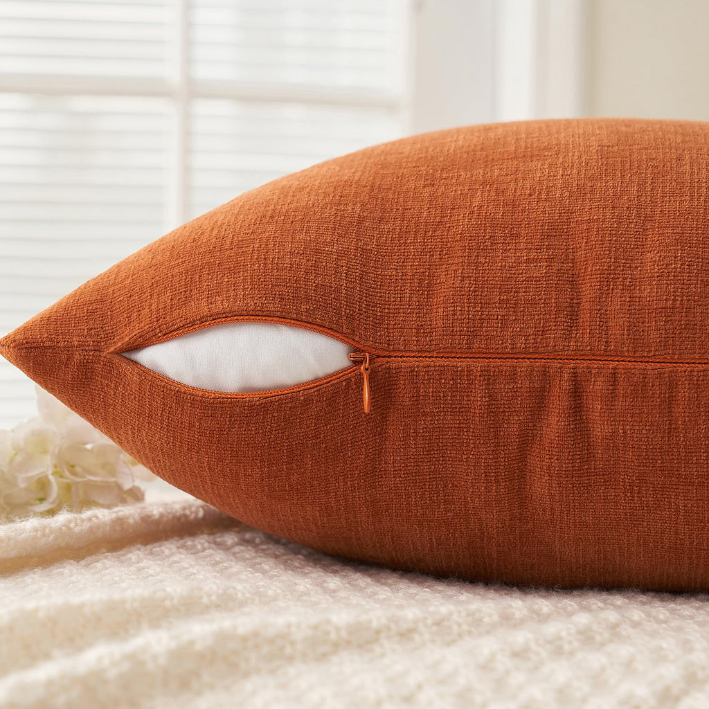 MIULEE Burnt Orange Chenille Couch Pillow Covers 18x18 Inch, Set of 2 Soft Decorative Square Throw Pillows for Sofa Living Room