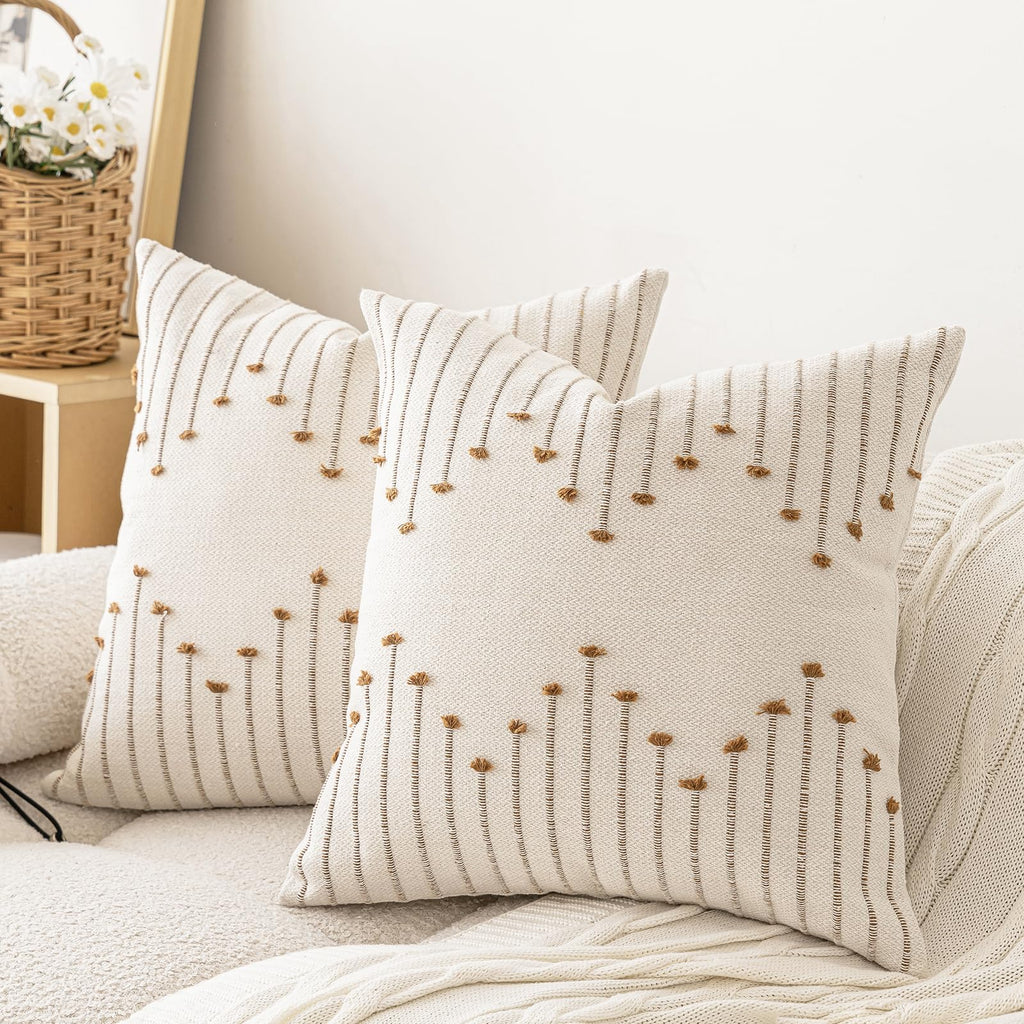 Lilepoy Boho Throw Pillow Covers 20X20 Set Of 2 Neutral Decorative Textured Cushion Case Farmhouse Pillowcase Modern Square Pill