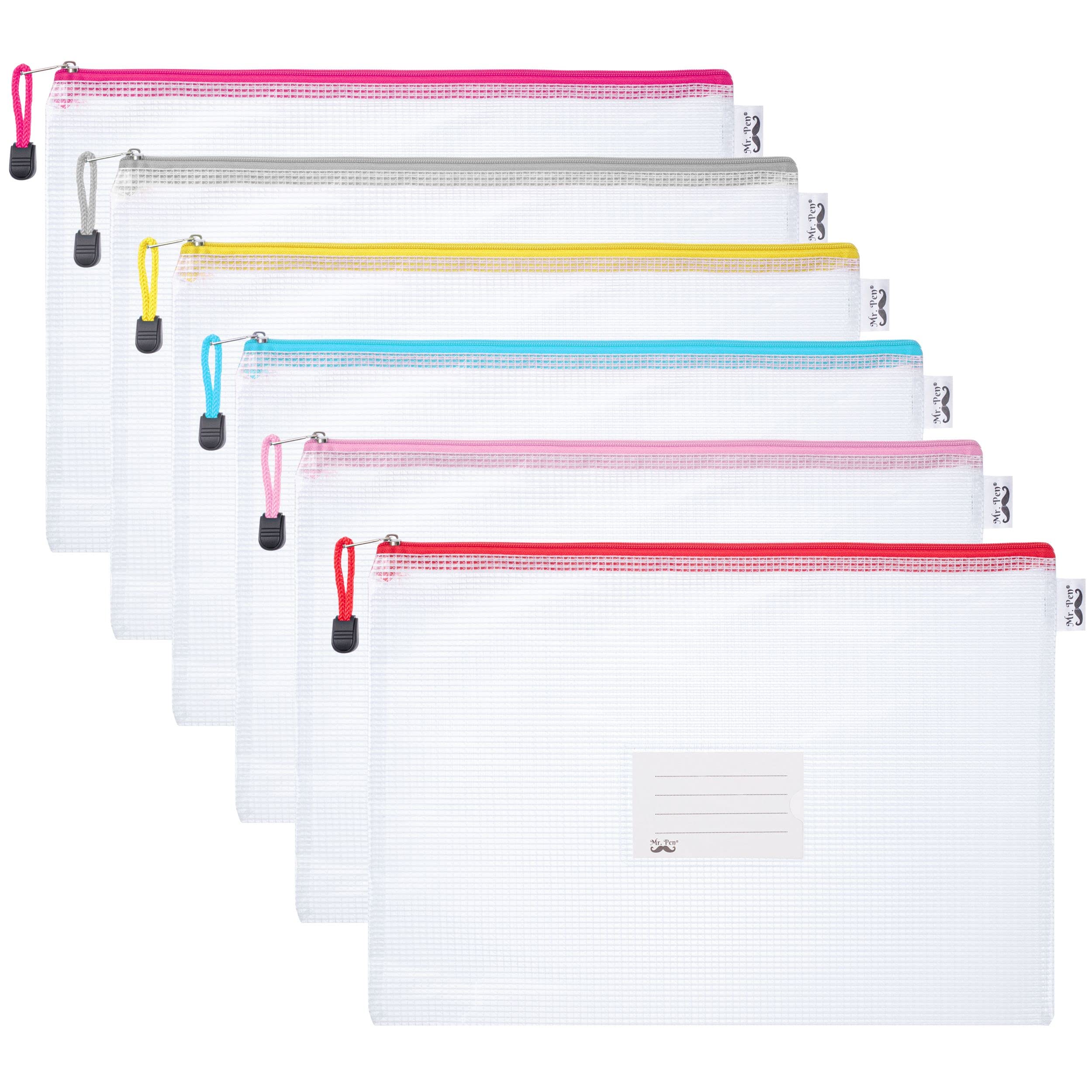 Mr. Pen Mesh Zipper Pouch, 6 Pack, A4/Letter Size, Multicolor, Modern Style, Ideal For Office, School, Travel
