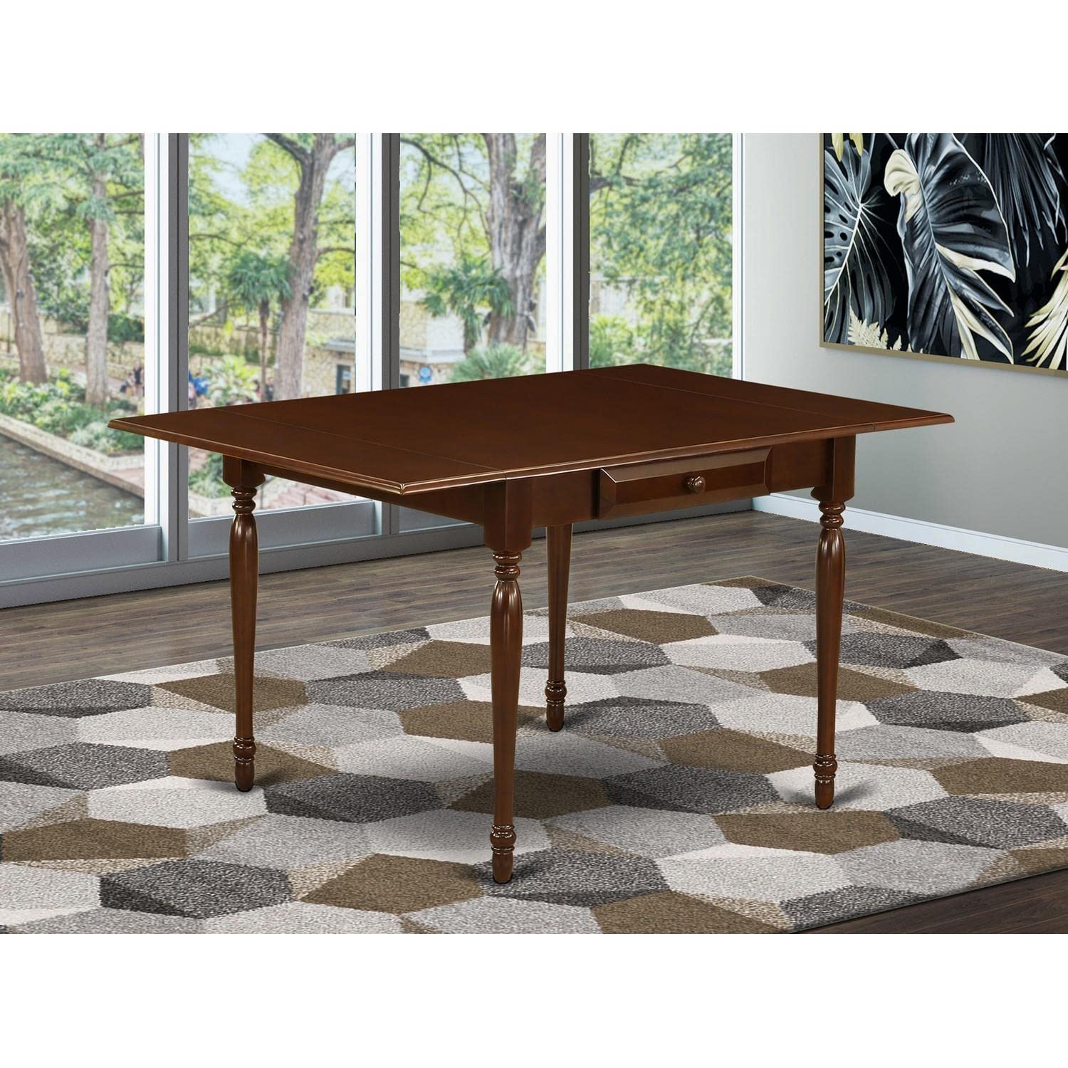 East West Furniture Mzve5-Mah-47 5 Piece Dining Table Set Includes A Rectangle Dining Room Table With Dropleaf And 4 Light Sable Linen Fabric Upholstered Chairs, 36X54 Inch, Mahogany