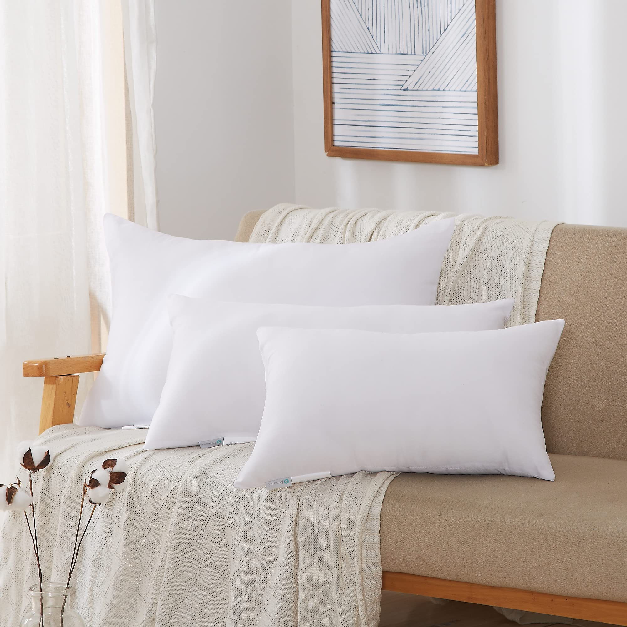 Acanva Throw Pillow Stuffer Inserts Decorative Rectangle Premium Sham Forms Cushion For Sofa Couch Chair, 12X24 Inch (Pack Of 2), White 2 Count