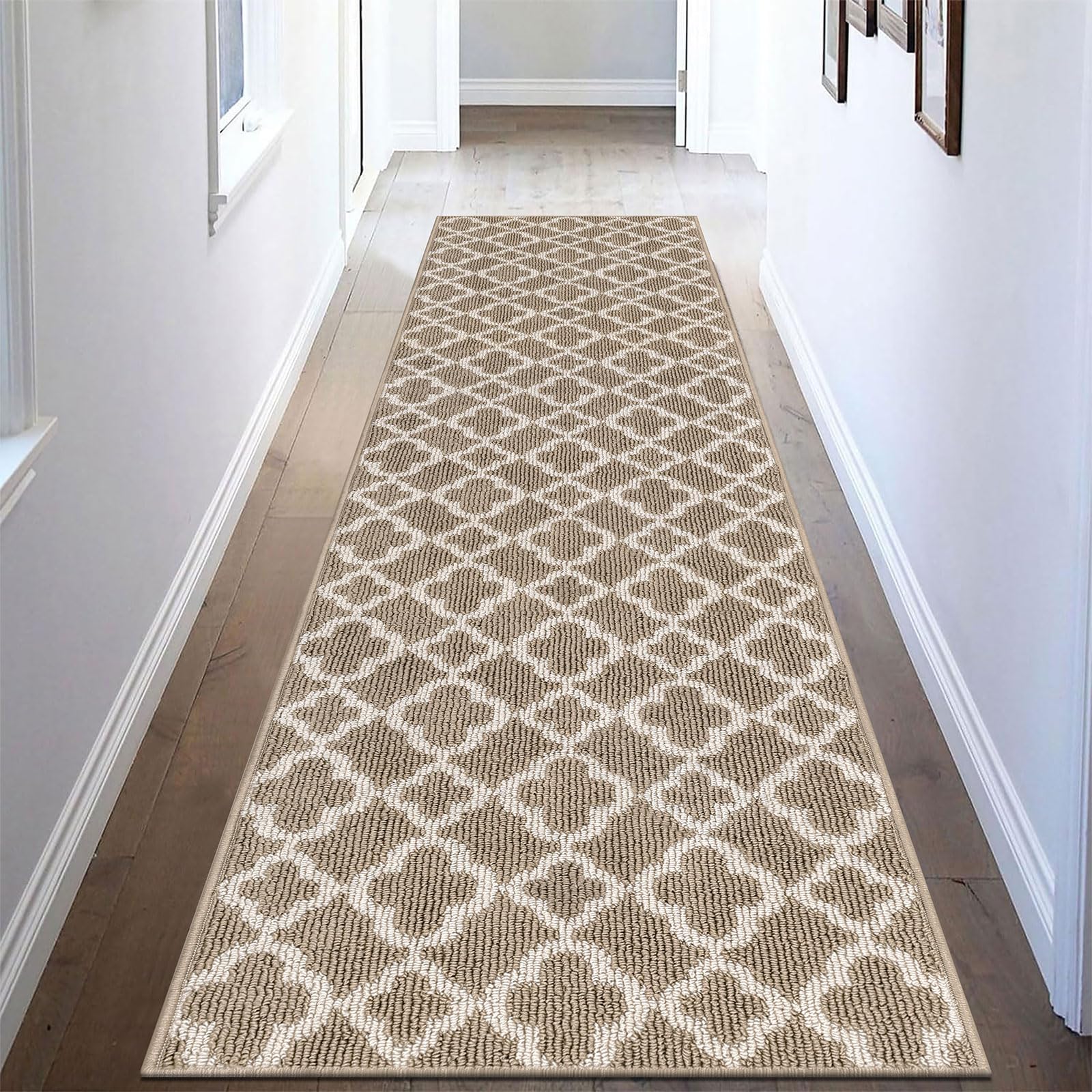 UArtlines Long Runner Rug for Hallway 2  8feet Non Slip Kitchen Floor Carpet Runners Beige Geometric Pattern Machine Washable A
