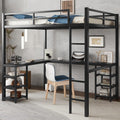 Full Size Loft Bed with Desk and Storage Shelves, Heavy Duty Metal Loft Bed with Black Desk and Guardrail, Full Size Loft Bed fo