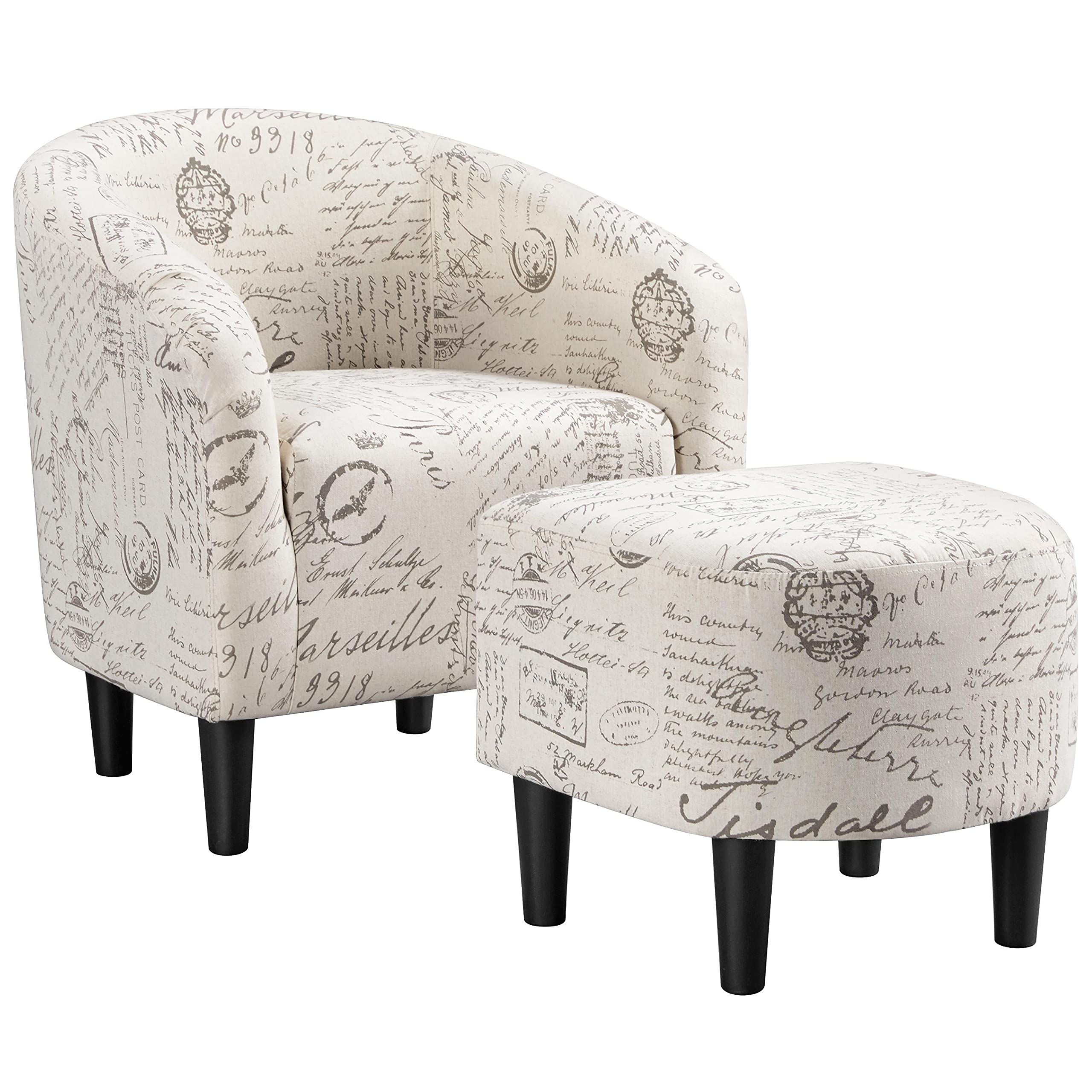 Yaheetech Modren Club Chair with Ottoman, Fabric Accent Armchair with Footstool, Upholstered Barrel Chair and Footrest for Livin