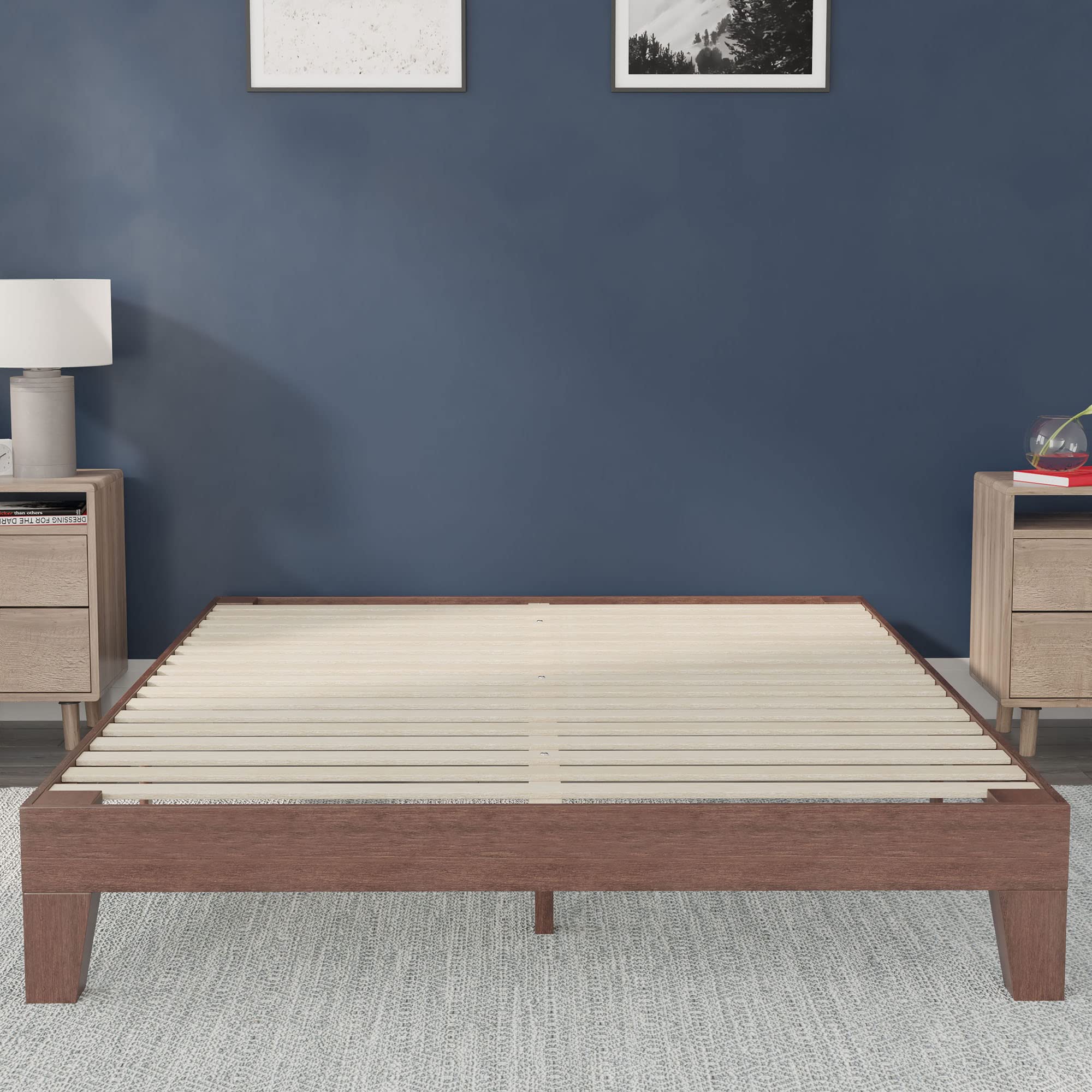 Flash Furniture Evelyn Wooden Platform Bed - Walnut Finish - Queen - Wooden Slat Support - No Box Spring Required - Easy Assembly