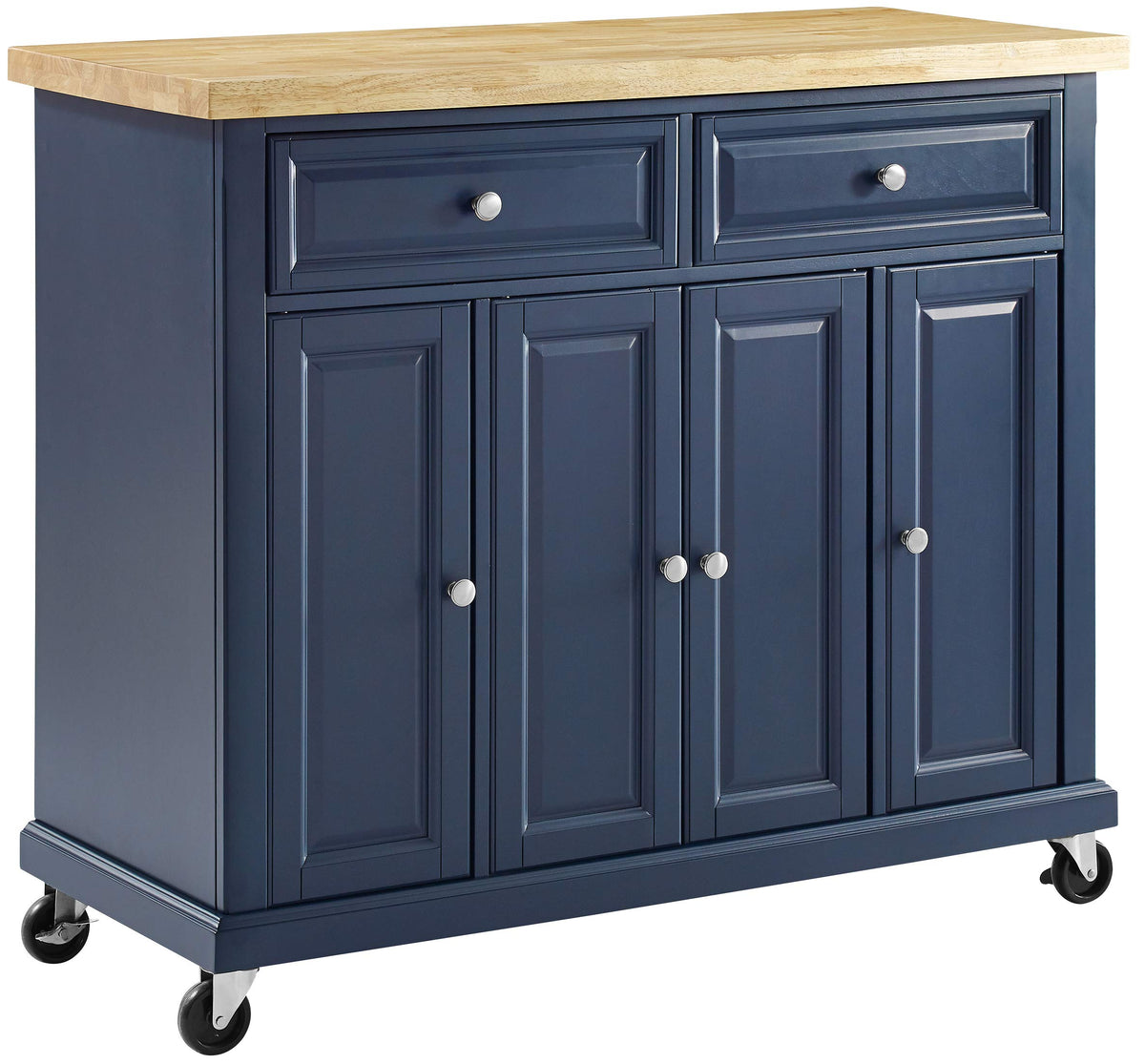 Crosley Furniture Madison Madison Rolling Kitchen Island Cart, Microwave Stand, Coffee Bar, with Shelves and Drawers, Navy