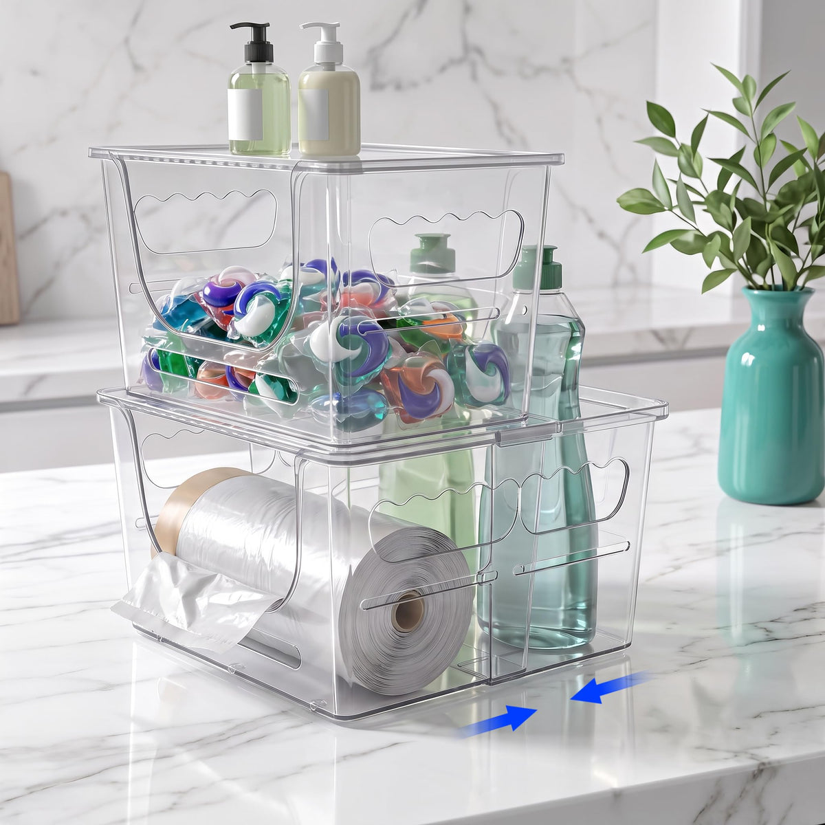 BLULEE 2 Pack Clear Trash Bag Holder, Under Sink Trash Dispenser