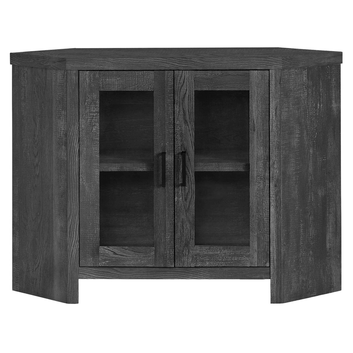 HomeRoots Particle Board, Glass, Hollow-Core, Laminate, MDF, 42' X 15.5' X 30' Black Reclaimed Wood-Look Corner Tv Stand