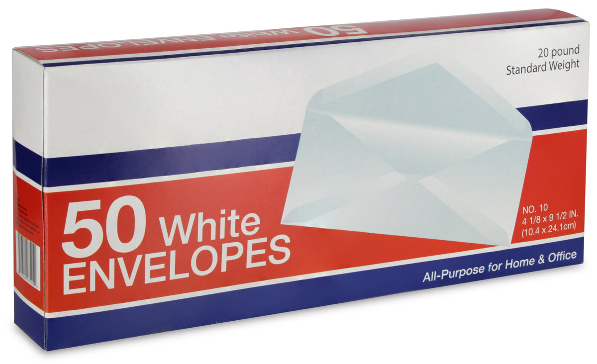 Emraw White All-Purpose Envelopes #10 Business Size 4-1/8 X 9-1/2 Inch - 50/Box - For Office & Home Use