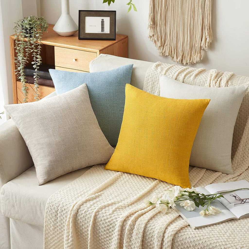 Miulee Pack Of 2 Decorative Throw Pillow Covers Farmhouse Linen Burlap Square Solid Throw Cushion Cover Pillowcase For Sofa Couch 20X20 Inch 50X50 Cm Bright Yellow
