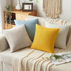 Miulee Pack Of 2 Decorative Throw Pillow Covers Farmhouse Linen Burlap Square Solid Throw Cushion Cover Pillowcase For Sofa Couch 20X20 Inch 50X50 Cm Bright Yellow