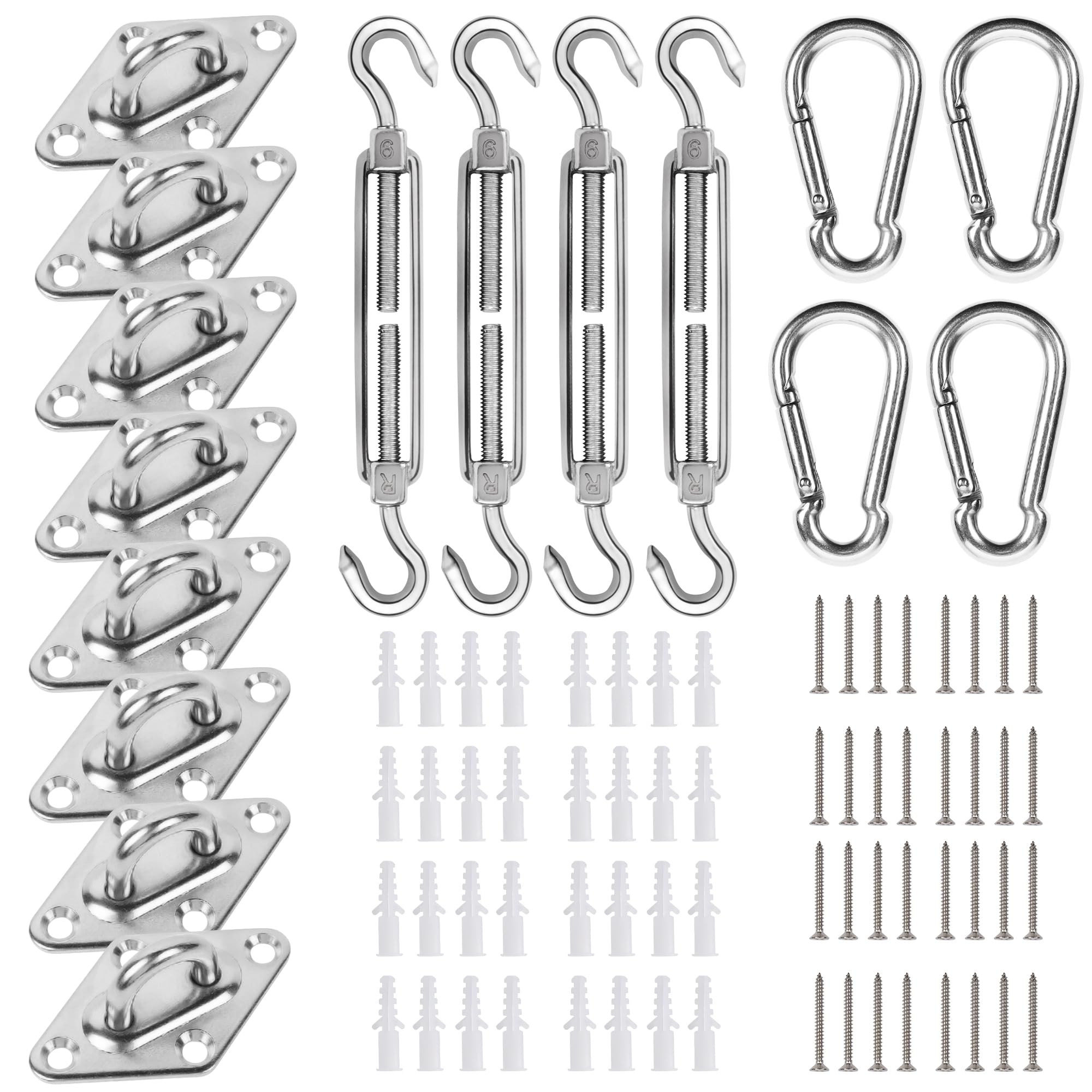 YOFIT Shade Sail Hardware Kit 6 inch for Triangle Rectangle Sun Shade Sail Installation  304 Grade Stainless for Garden Outdoors  80 Pcs-New
