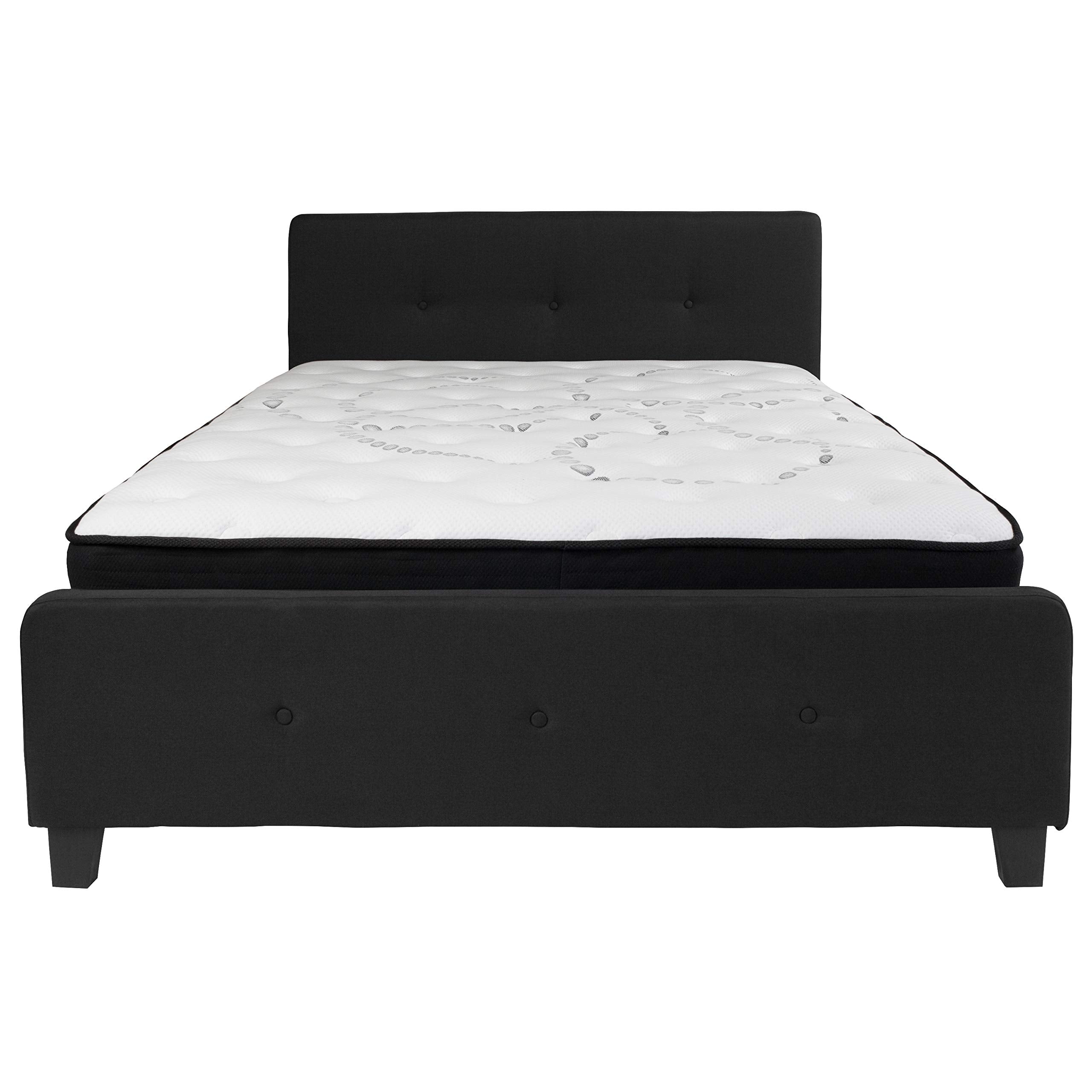 Flash Furniture Tribeca Queen Size Tufted Upholstered Platform Bed in Black Fabric with Pocket Spring Mattress