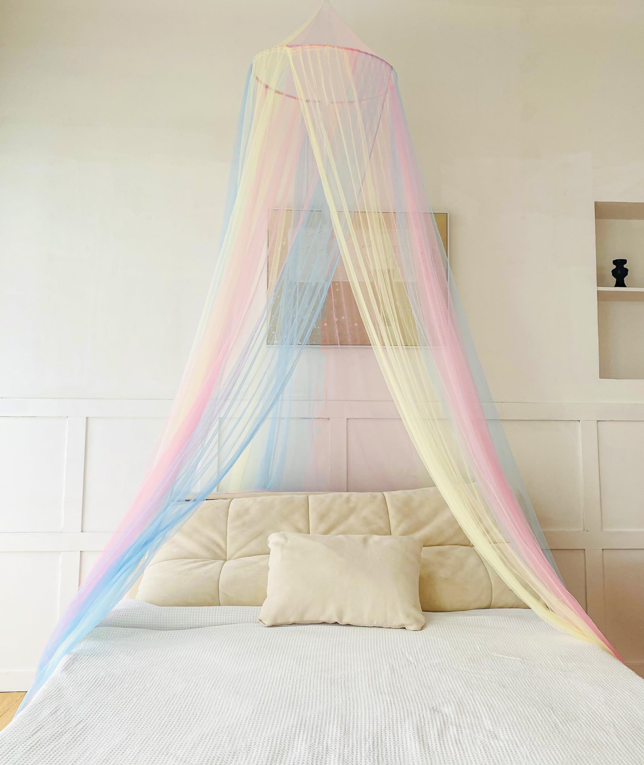 Mosquito Net Bed Canopy For Girls,Rainbow Canopy Bed Curtains Full Queen Size From Ceiling,Dome Mosquito Netting Bed Tent Twin G