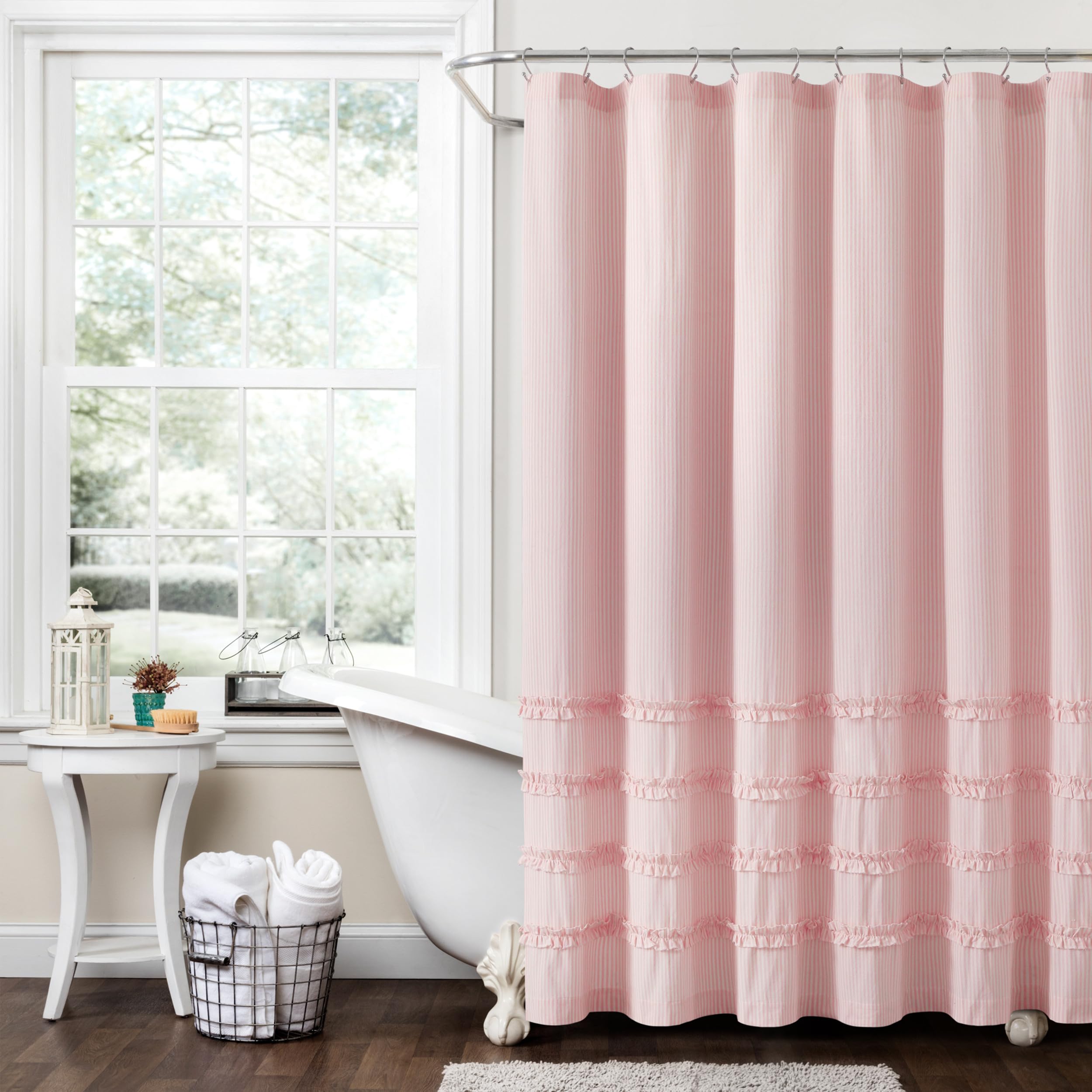 Lush Decor Vintage Stripe Yarn Dyed Cotton Shower Curtain, 72' X 72', Pink