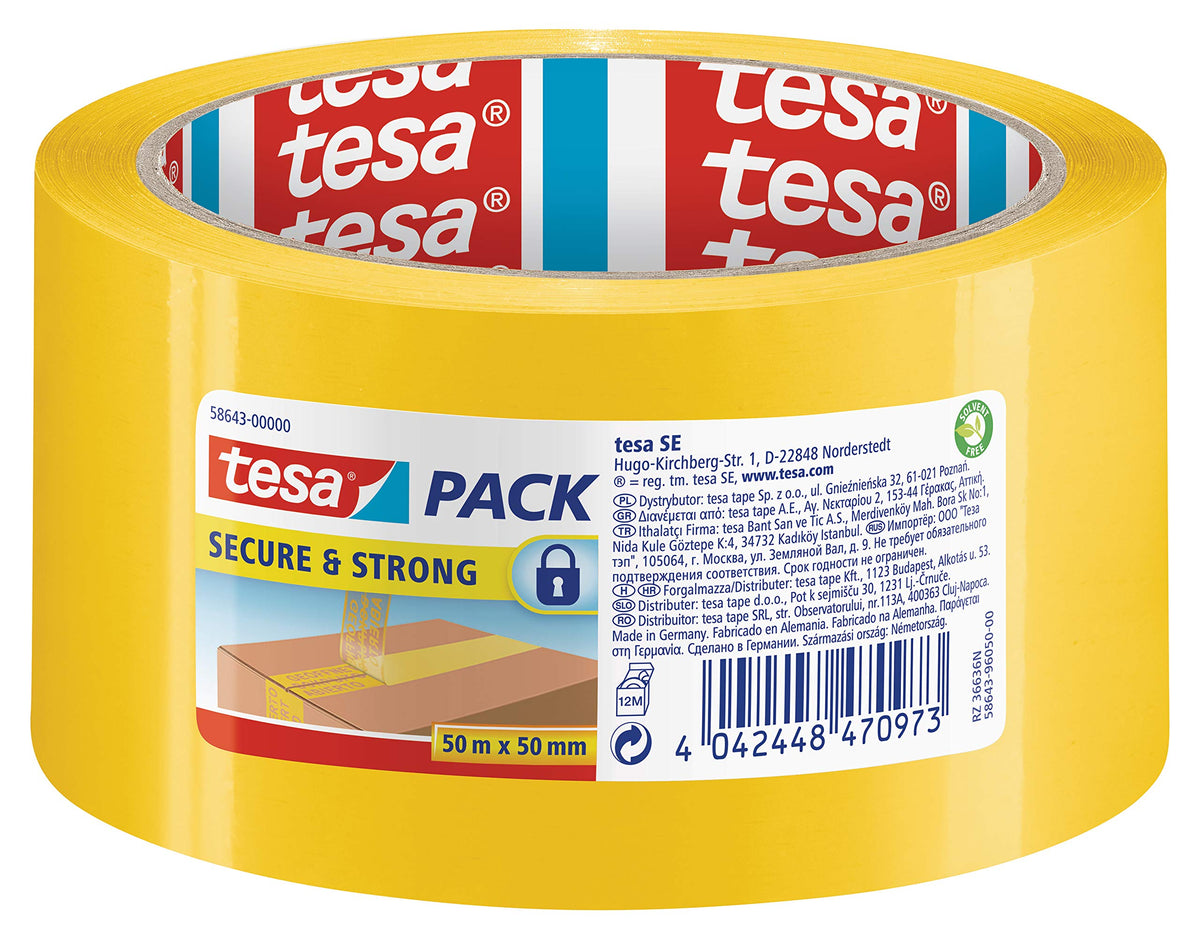 Tesapack Secure And Strong - Yellow Packaging Tape With Sealing Effect For A Safe Transport Route