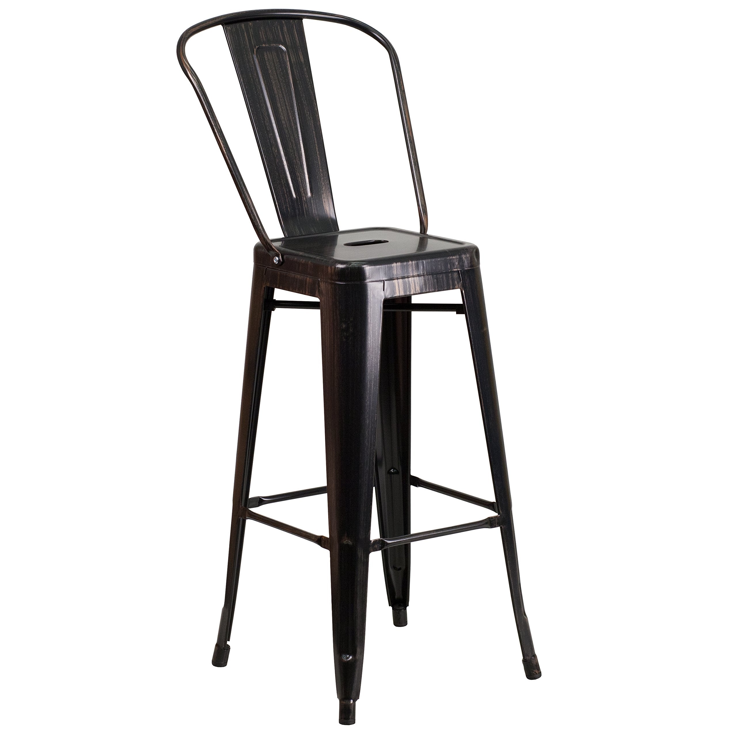 Flash Furniture Commercial Grade 30' High Black-Antique Gold Metal Indoor-Outdoor Barstool With Removable Back