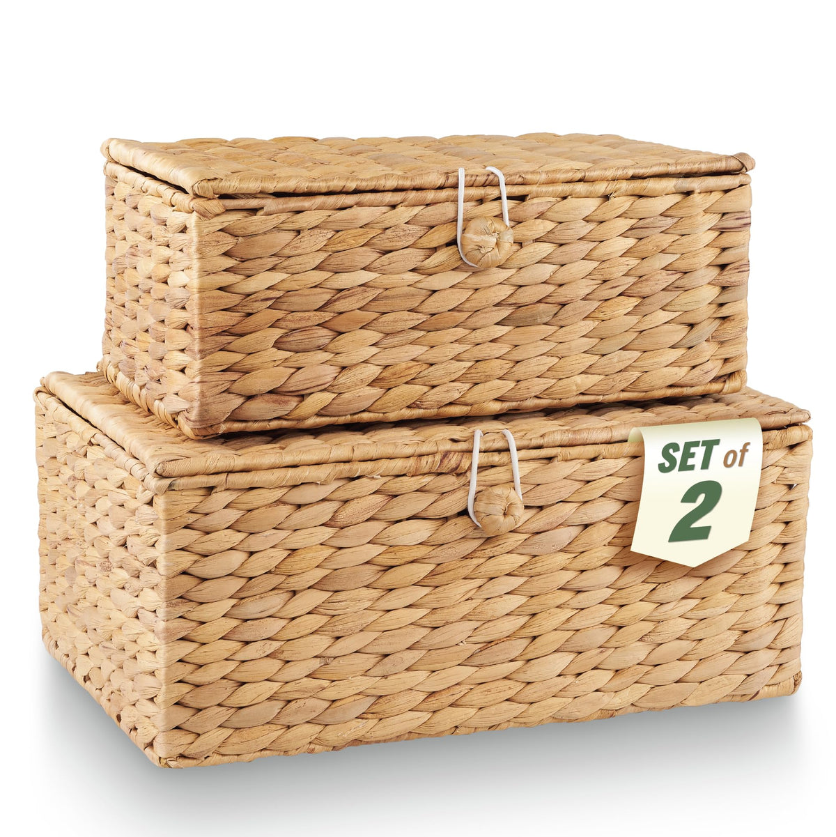 84ECO Set of 2 Wicker Baskets with Lid  Decorative Storage Boxes with Lid