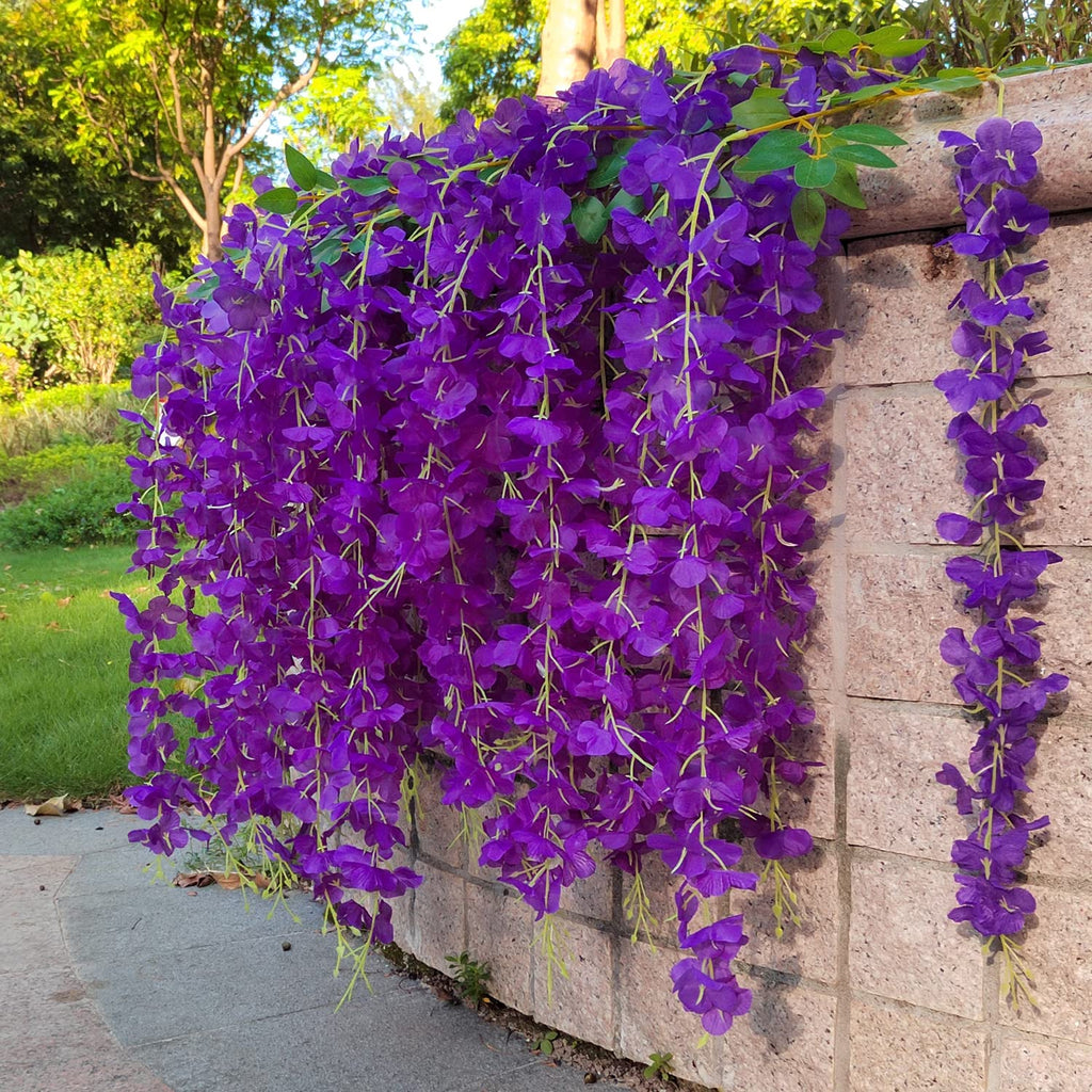 Aitisor 24 Pack Artificial Fake Wisteria Vine Ratta (3.75 Feet) Hanging Garland Silk Flowers String Home Party Wedding Decor (Bl