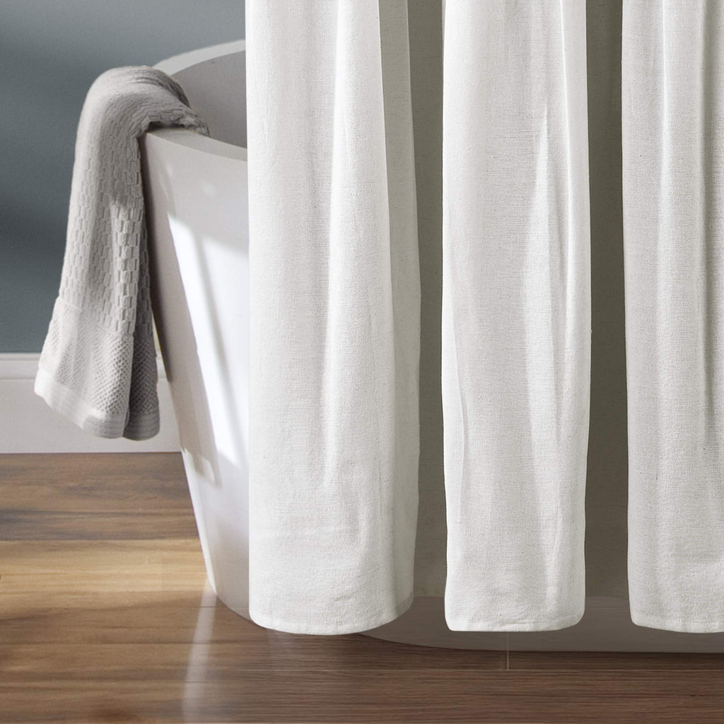 Lush Decor Linen Button Shower Curtain, 72'' W X 84'' L, Gray & Off White - Rustic Extra Long Shower Curtain - Color Block Bath