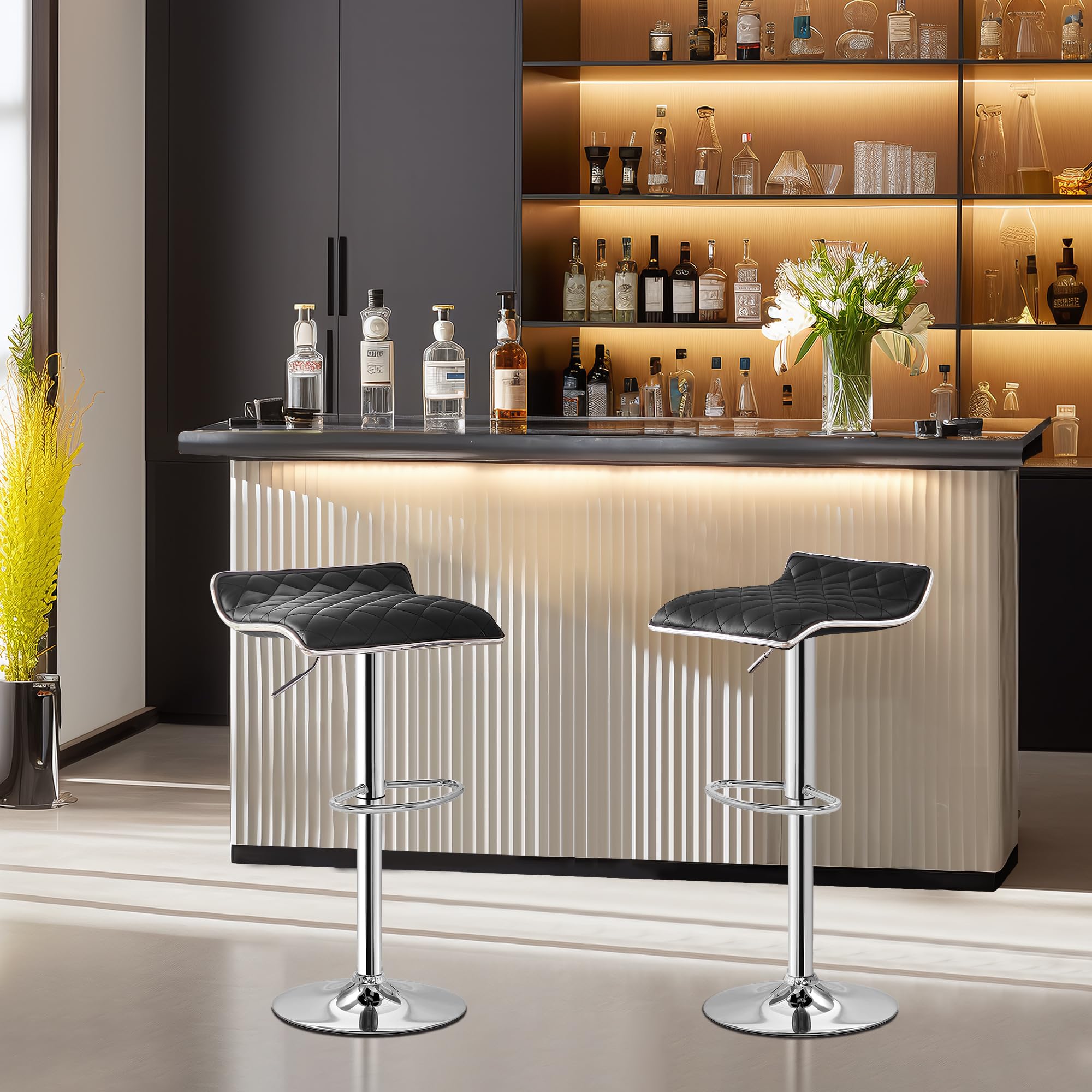 Vecelo Adjustable Bar Stools Set Of 2, Bar Height Stools For Kitchen Counter