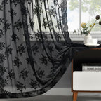Kotile Black Lace Curtains 63 Inch Length 2 Panels, Country Rustic Floral Gothic Sheer Curtains for Halloween, Rod Pocket Vintag