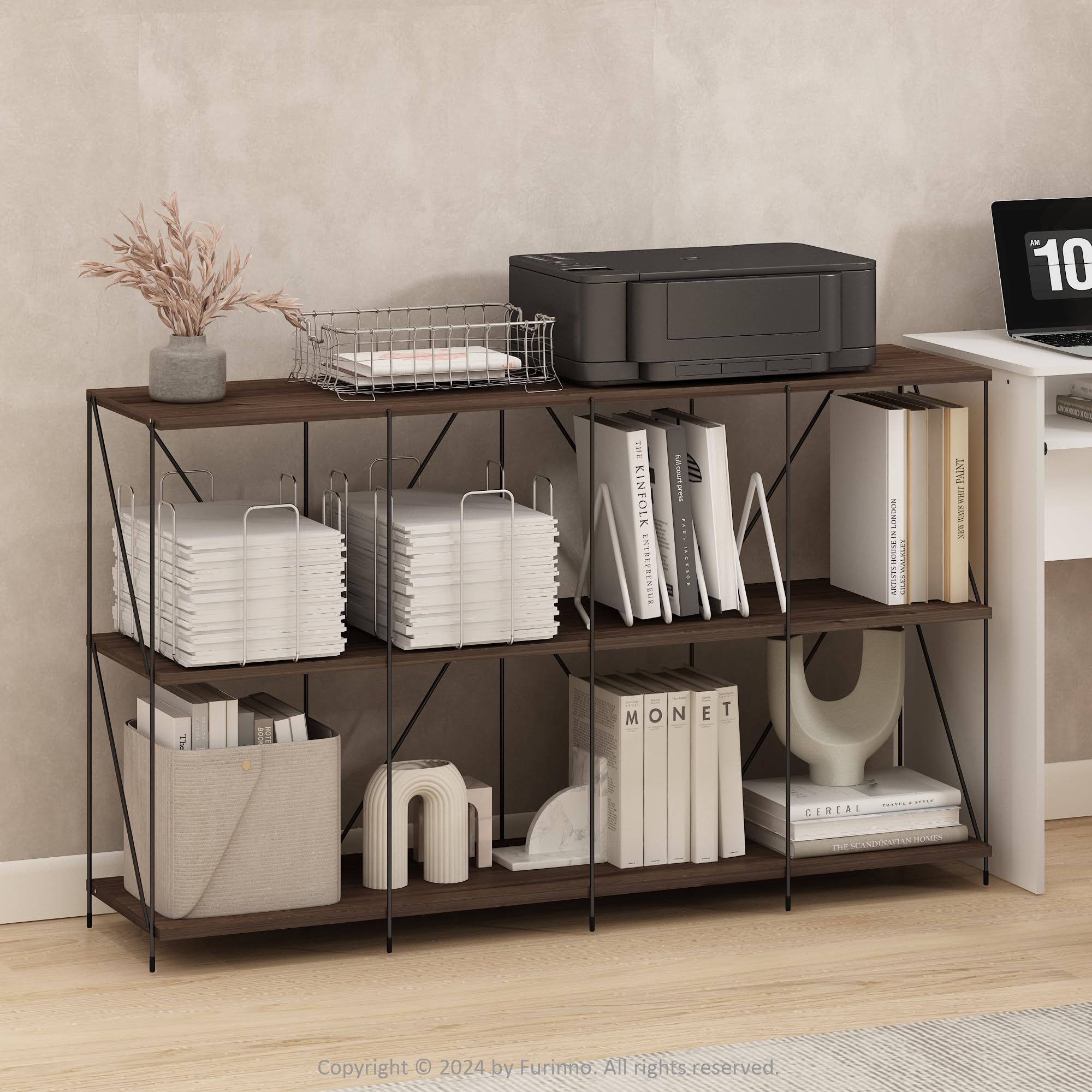 Furinno Wire 3-Tier Industrial Style Metal Frame Bookcase, Display Shelf, 47 Wide, Walnut Cove