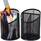 Mindepot 2 Pack Mesh Pencil Holder Pen Cup For Desk Round Black Pen Holder Desktop Pen Organizer 3 Compartments Pencil Organizer