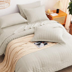 Cozylux King Seersucker Comforter Set With Sheets Oatmeal Bed In A Bag 7-Pieces All Season Bedding Sets With Comforter, Pillow Sham, Flat Sheet, Fitted Sheet, Pillowcase