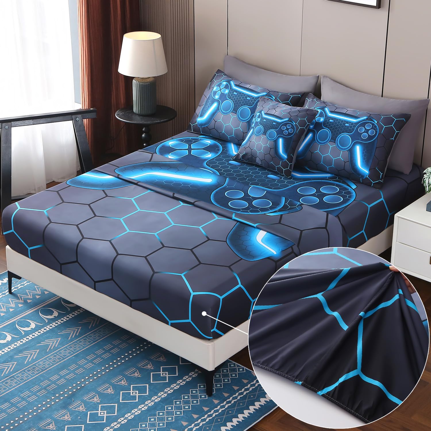 Jqinhome Twin Gamer Comforter Set 8 Piece Bed In A Bag For Boys,3D Video Game Bedding -All Season Soft Microfiber Down Alternati