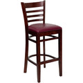 Flash Furniture HERCULES Series Ladder Back Mahogany Wood Restaurant Barstool - Burgundy Vinyl Seat