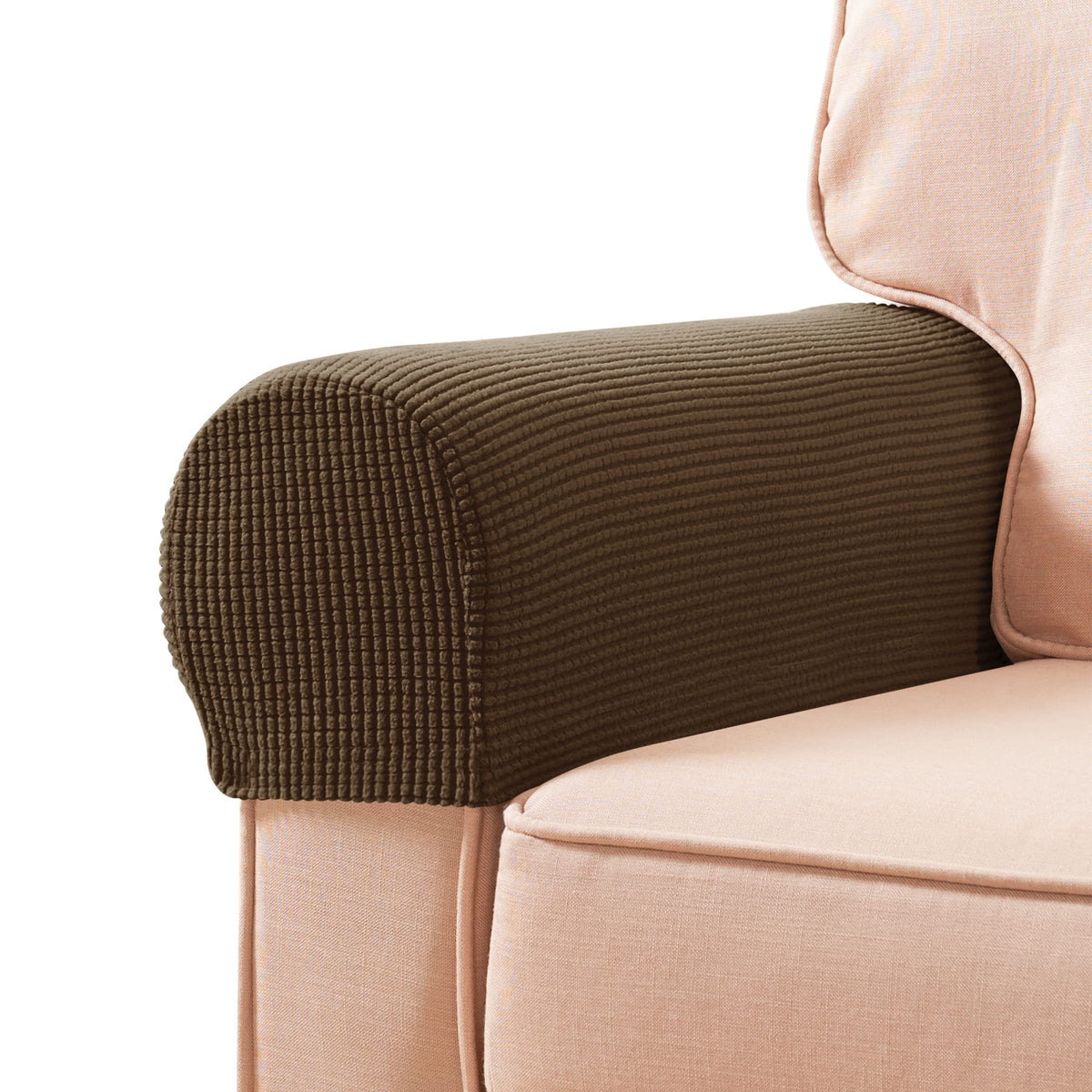 Subrtex Stretch Armrest Covers Spandex Arm Covers For Chairs Couch Sofa Armchair Slipcovers For Recliner Sofa With Twist Pins 2Pcs (Coffee)