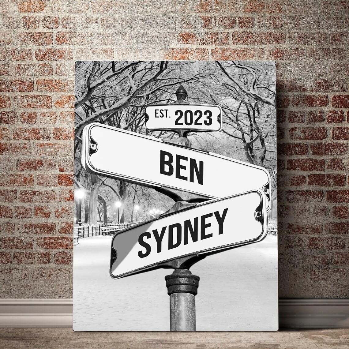 Street Sign With Last Names - Canvas Wall Art, Crossroads Sign Personalized Couples Gift Custom Engagement Gift For Her/Him, Lov