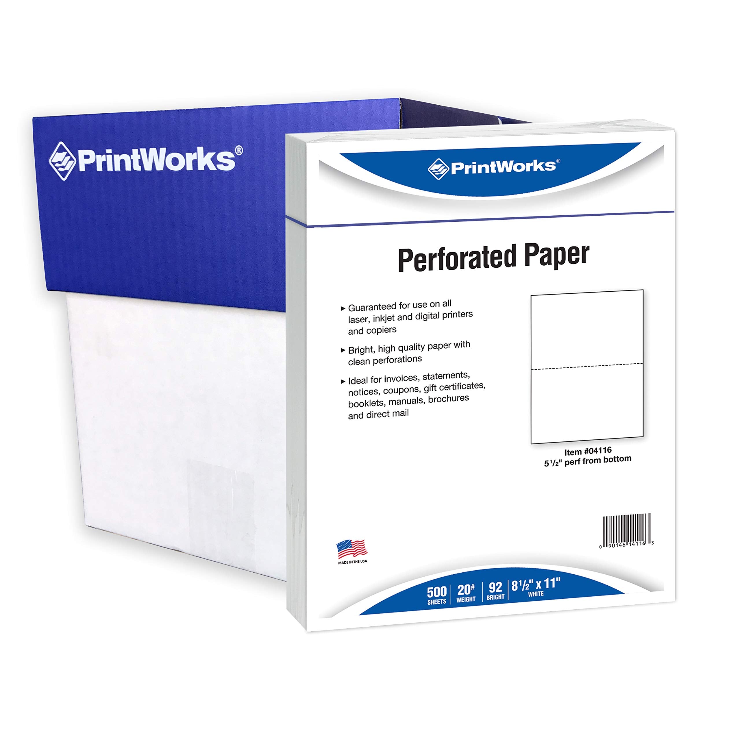 Printworks Half Sheet Perforated Paper, 8.5 X 11, 20 Lb, 2500 Sheets, White (04116C)