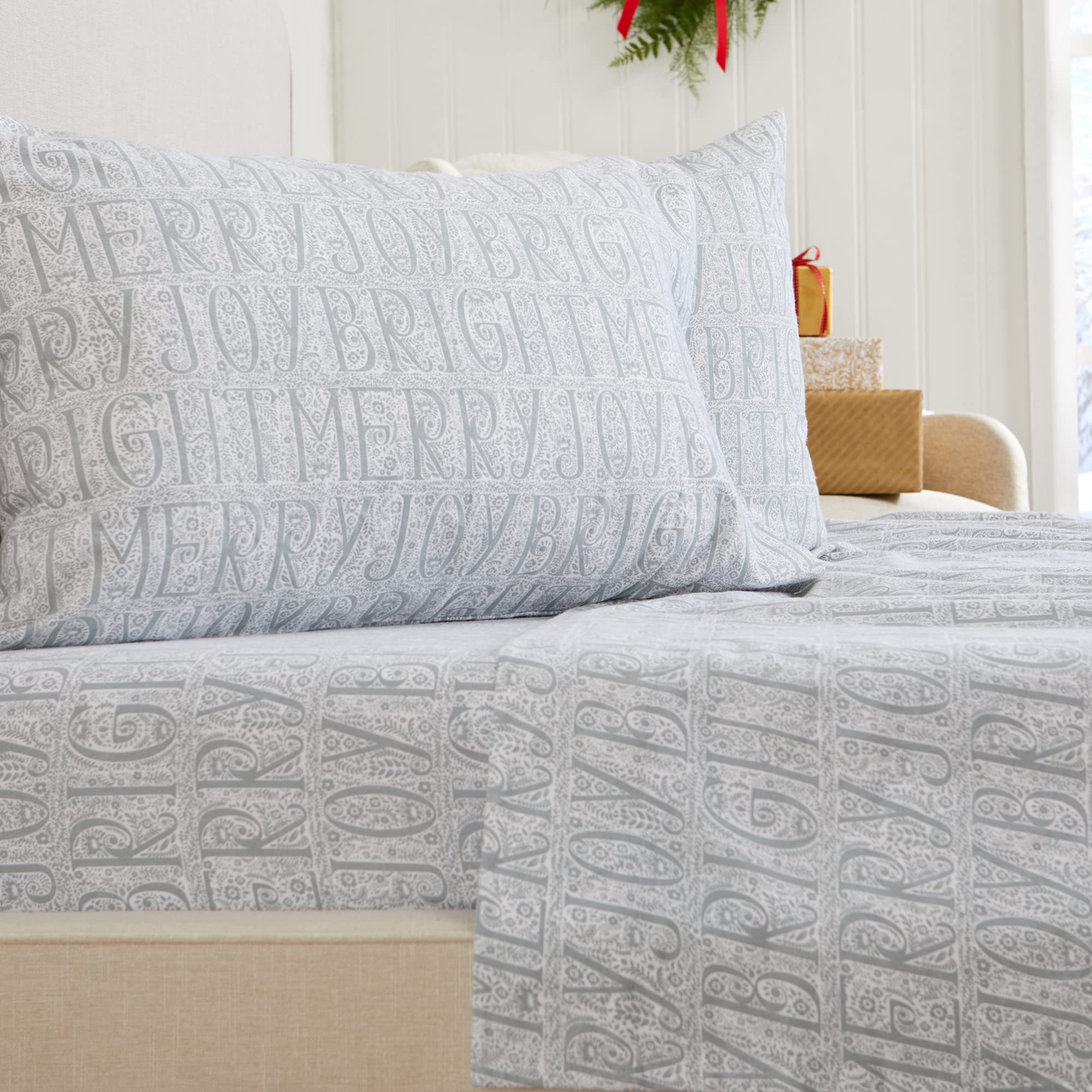 Great Bay Home 4 Piece 100% Turkish Cotton Queen Grey Printed Flannel Sheets Set | Deep Pocket, Soft Sheets | Warm, Double Brush