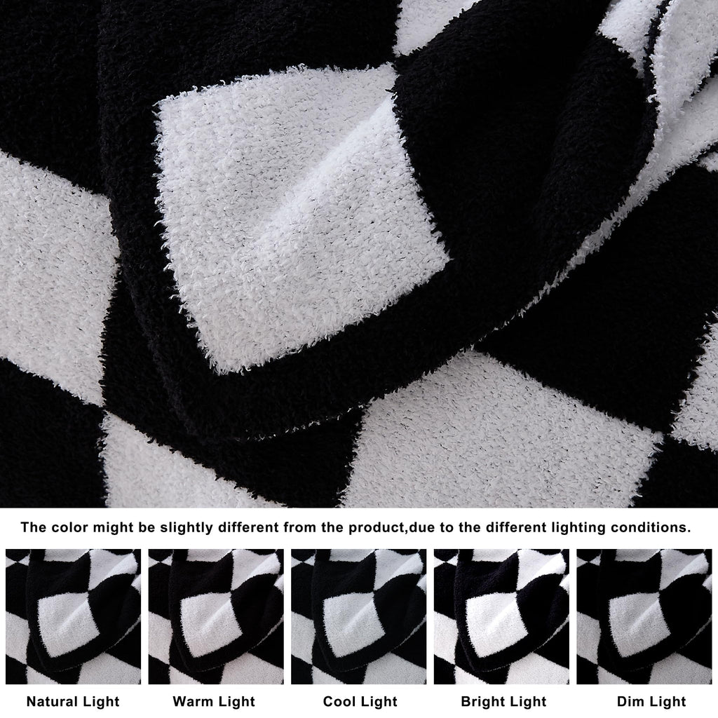 R.Share Black And White Checkered Throw Blanket 50X70 Inch Reversible, Microfiber Soft Comfy Cozy Lightweight Fluffy Fuzzy Warm